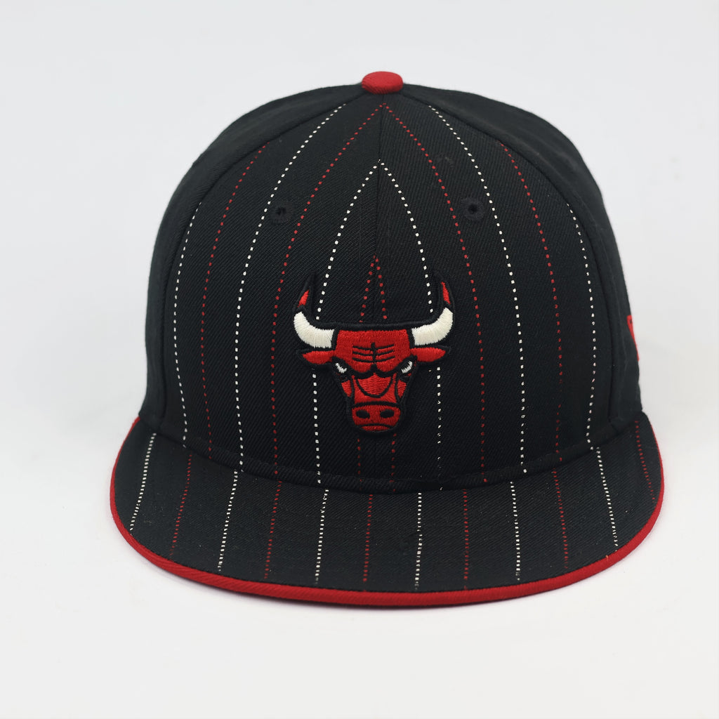 Vintage Chicago Bulls New Era Pinstripe Thrifted Cap - Red & White Details