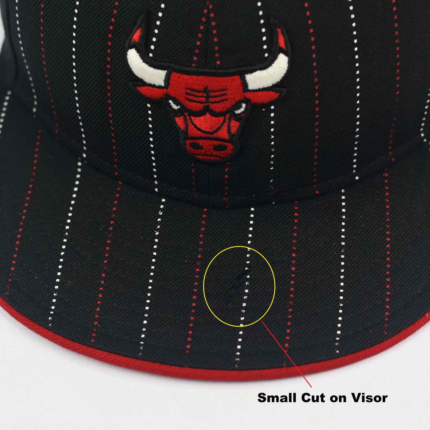 Vintage Chicago Bulls New Era Pinstripe Thrifted Cap - Red & White Details