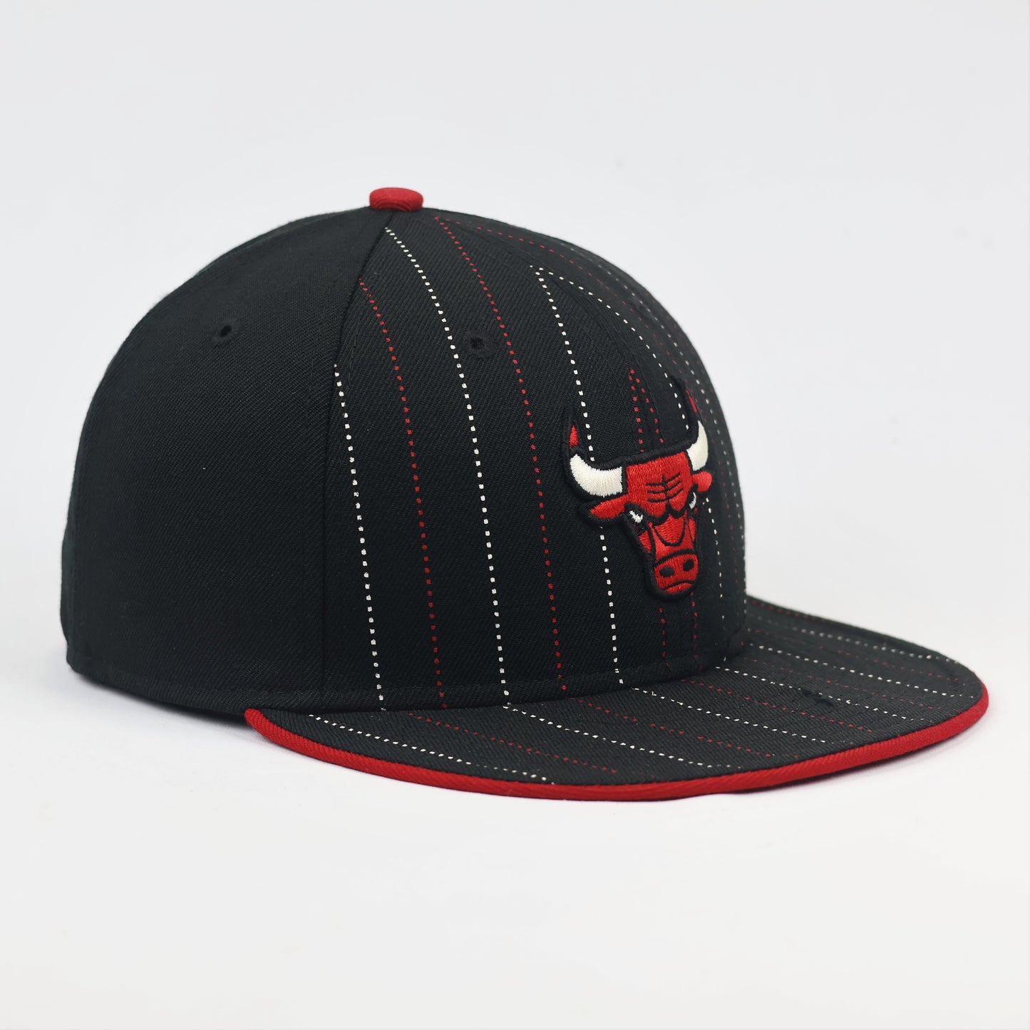 Vintage Chicago Bulls New Era Pinstripe Thrifted Cap - Red & White Details