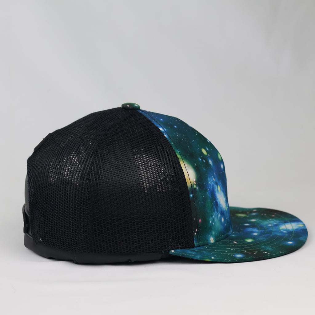 Thrifted Freegun Cosmic Nebula Flat Brim Trucker Cap