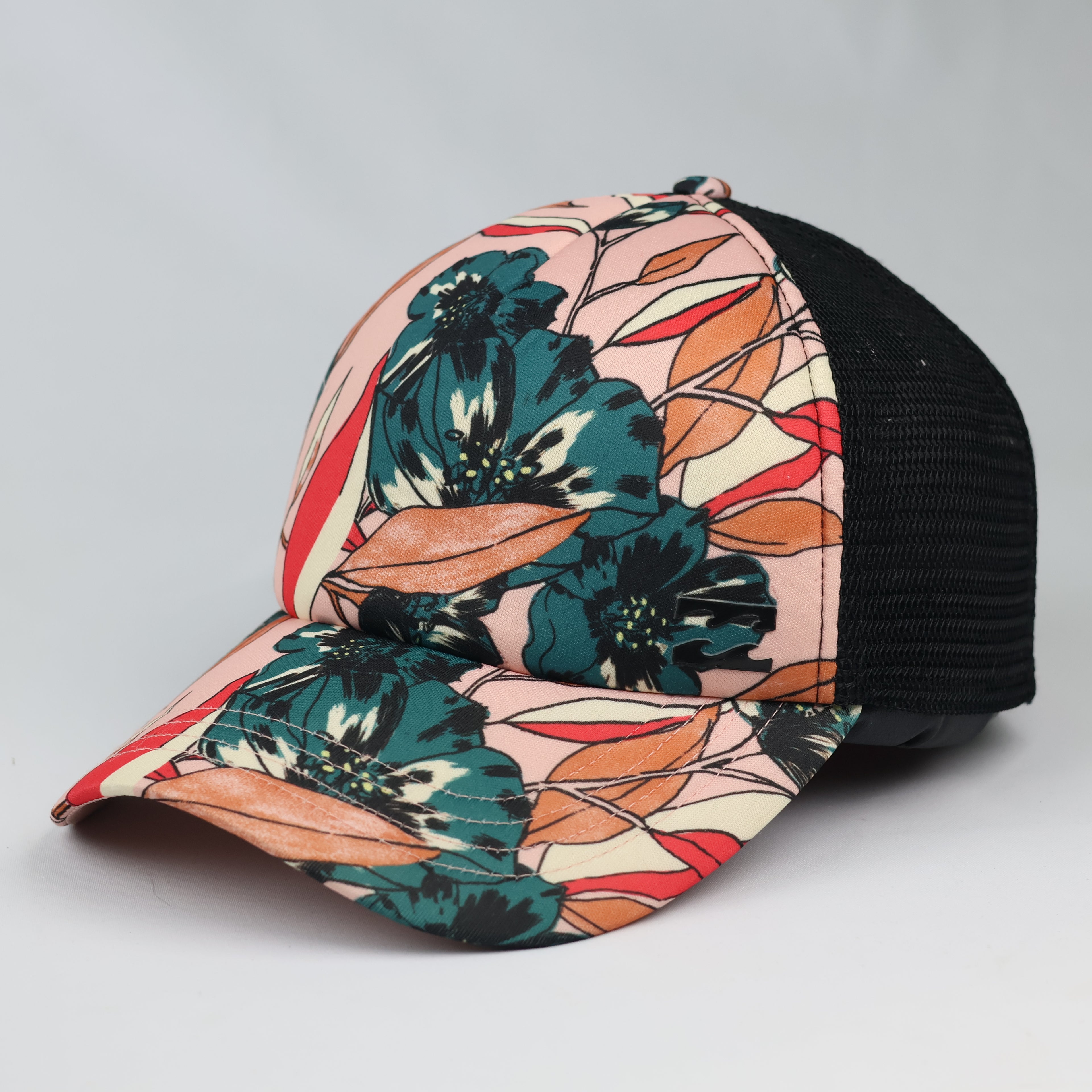 Thrifted Billabong Hibiscus Print Snapback Trucker Cap