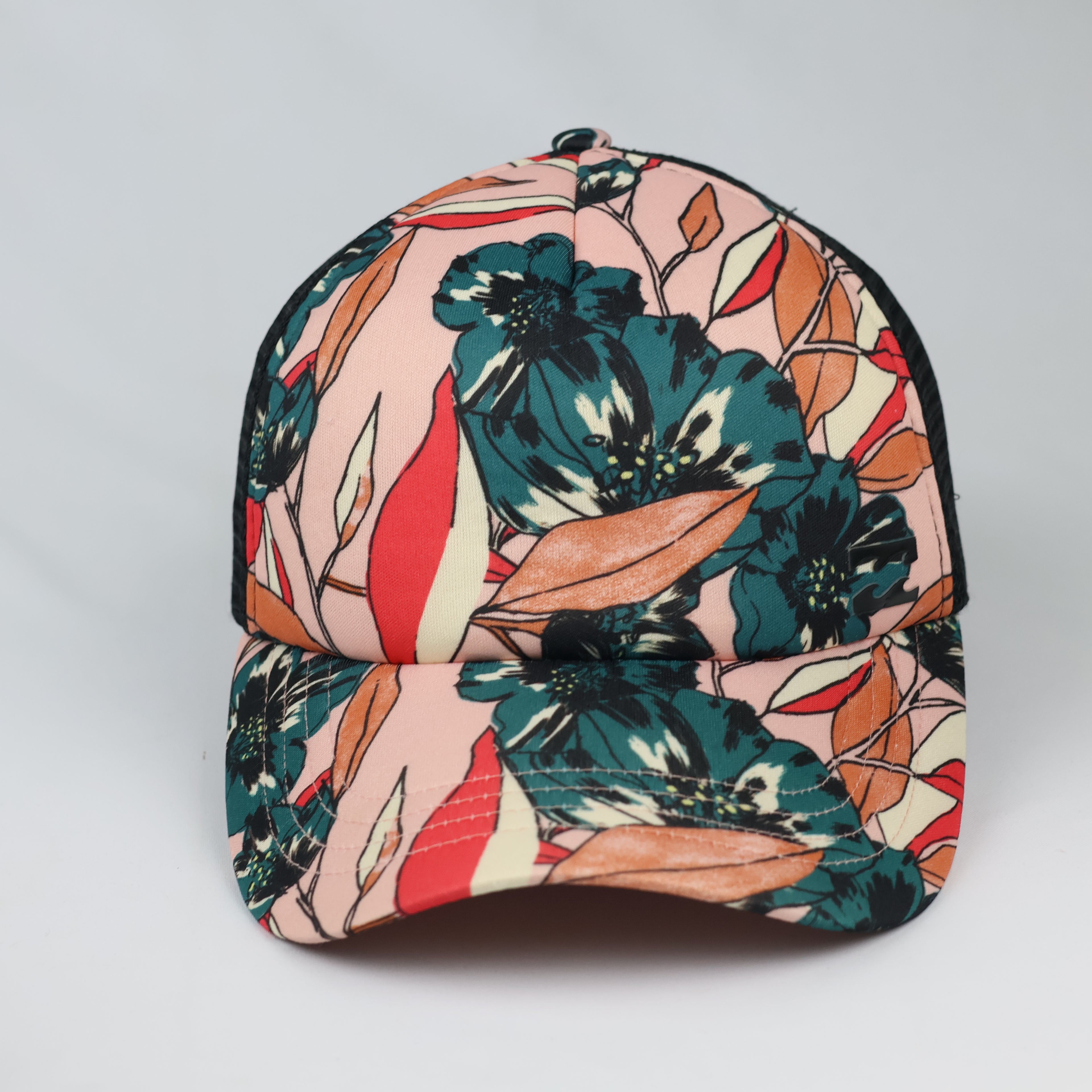 Thrifted Billabong Hibiscus Print Snapback Trucker Cap