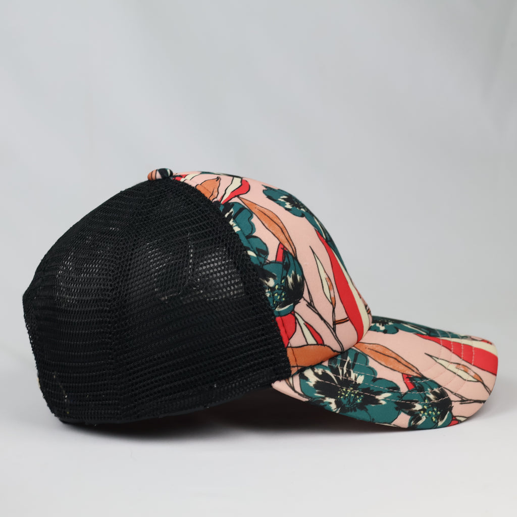 Thrifted Billabong Hibiscus Print Snapback Trucker Cap