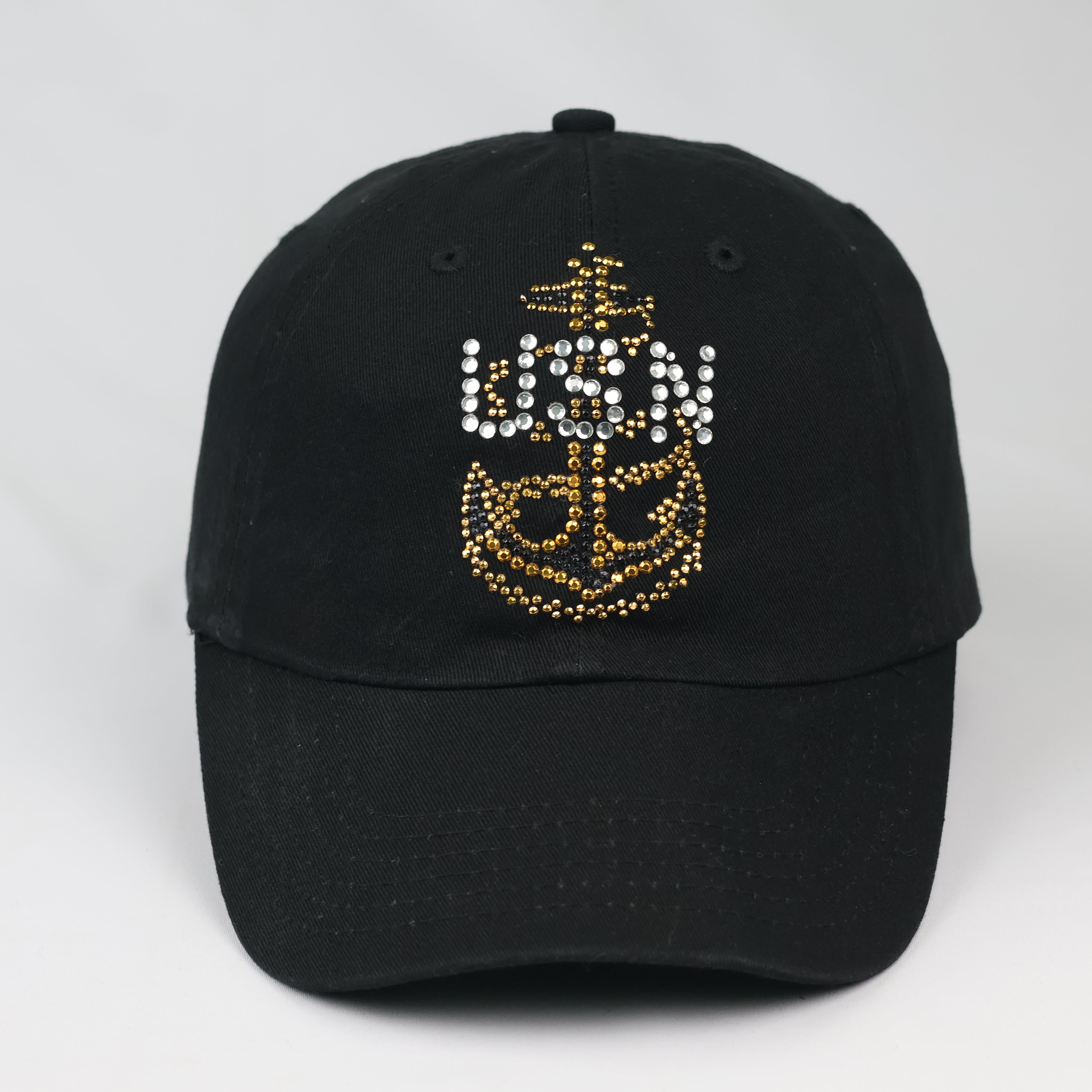 Thrifted US Navy Bedazzled Crystal Black Dad Hat