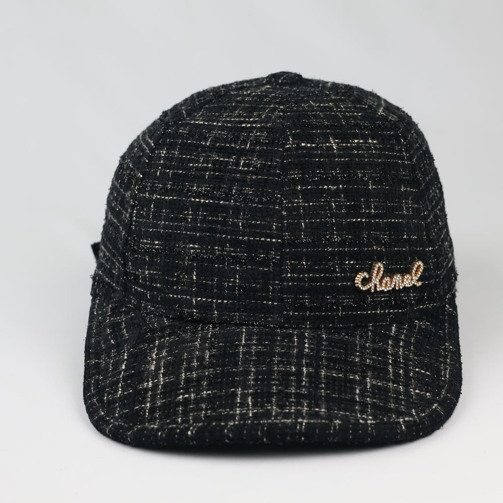 Chanel Crystal Replica Black Tweed Strapback Thrifted Cap
