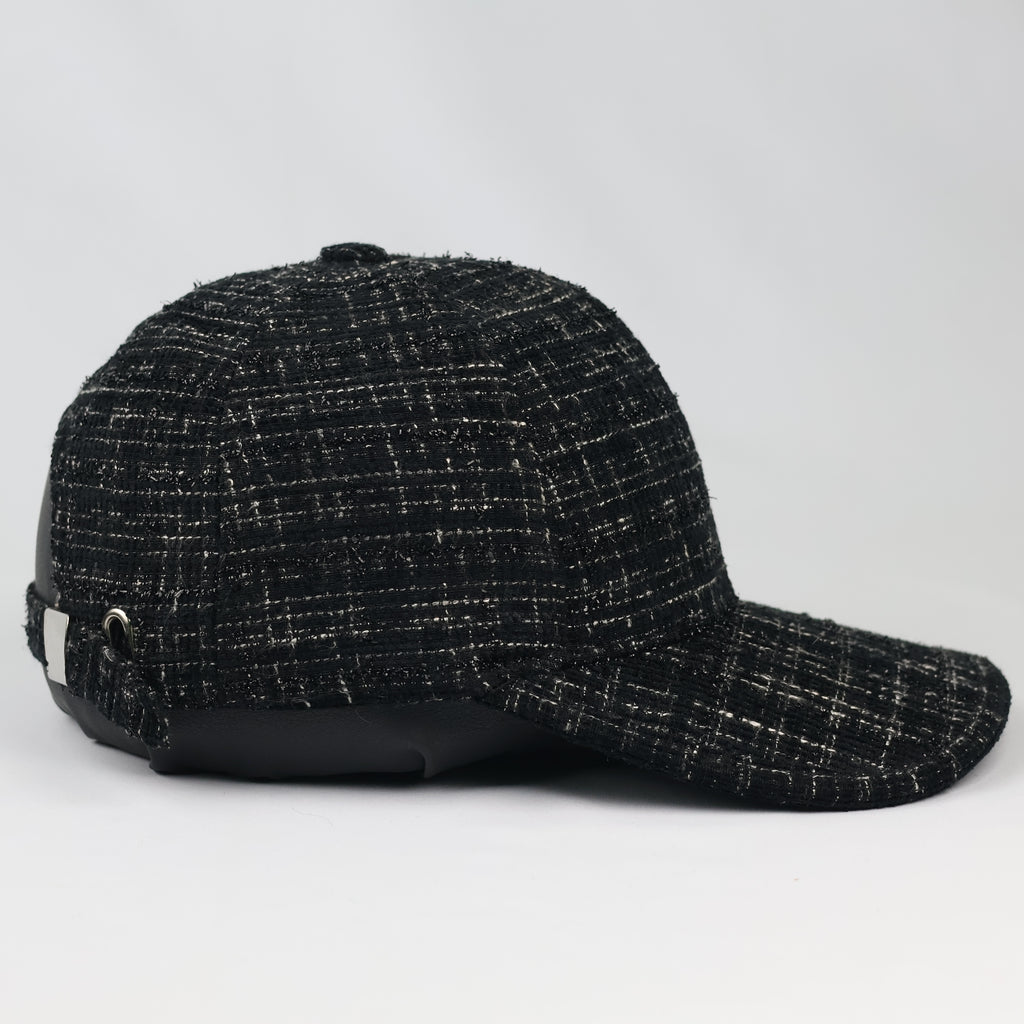 Chanel Crystal Replica Black Tweed Strapback Thrifted Cap