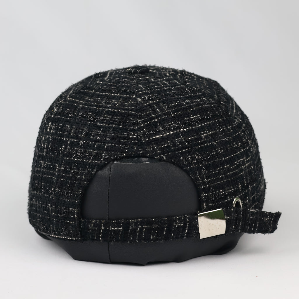 Chanel Crystal Replica Black Tweed Strapback Thrifted Cap