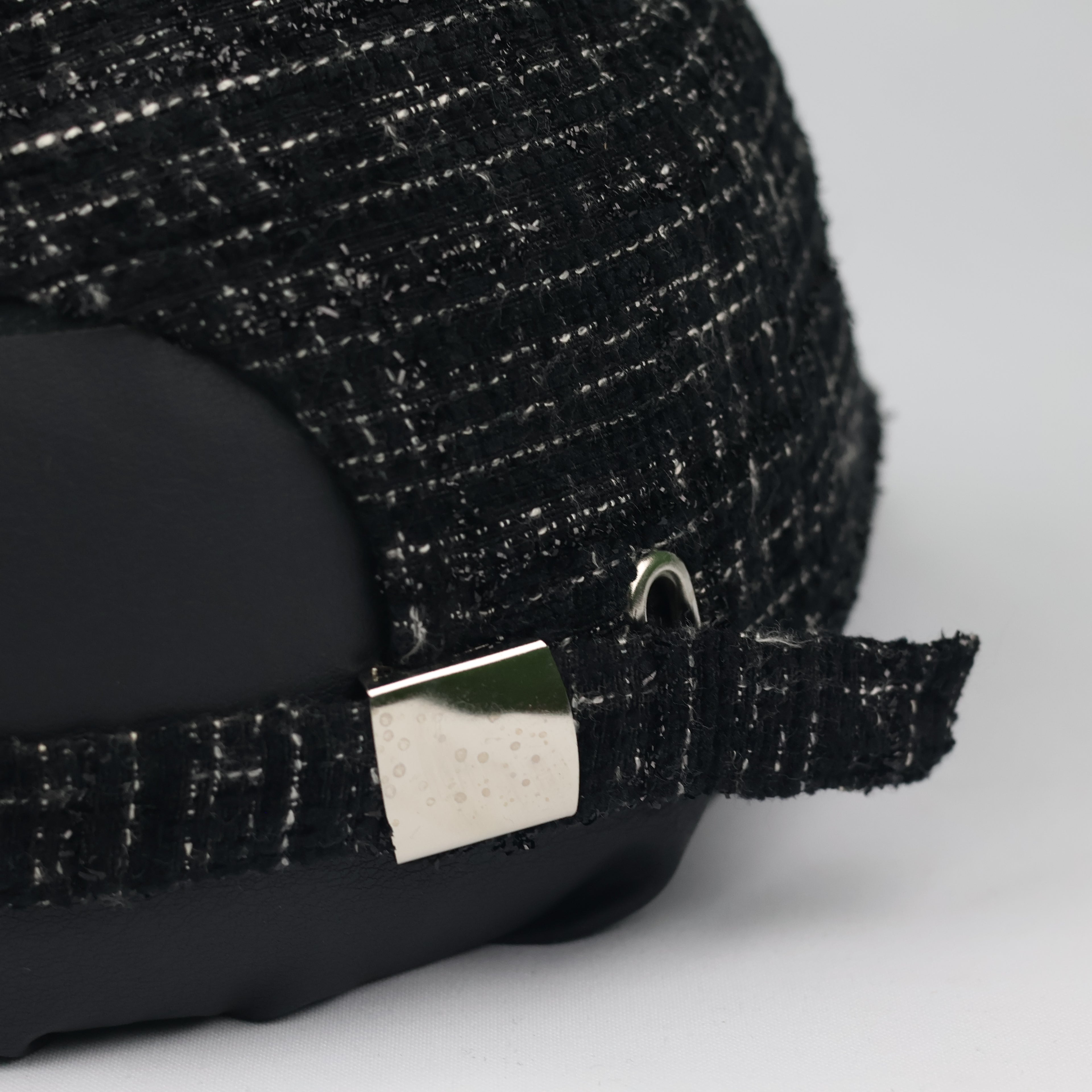 Chanel Crystal Replica Black Tweed Strapback Thrifted Cap