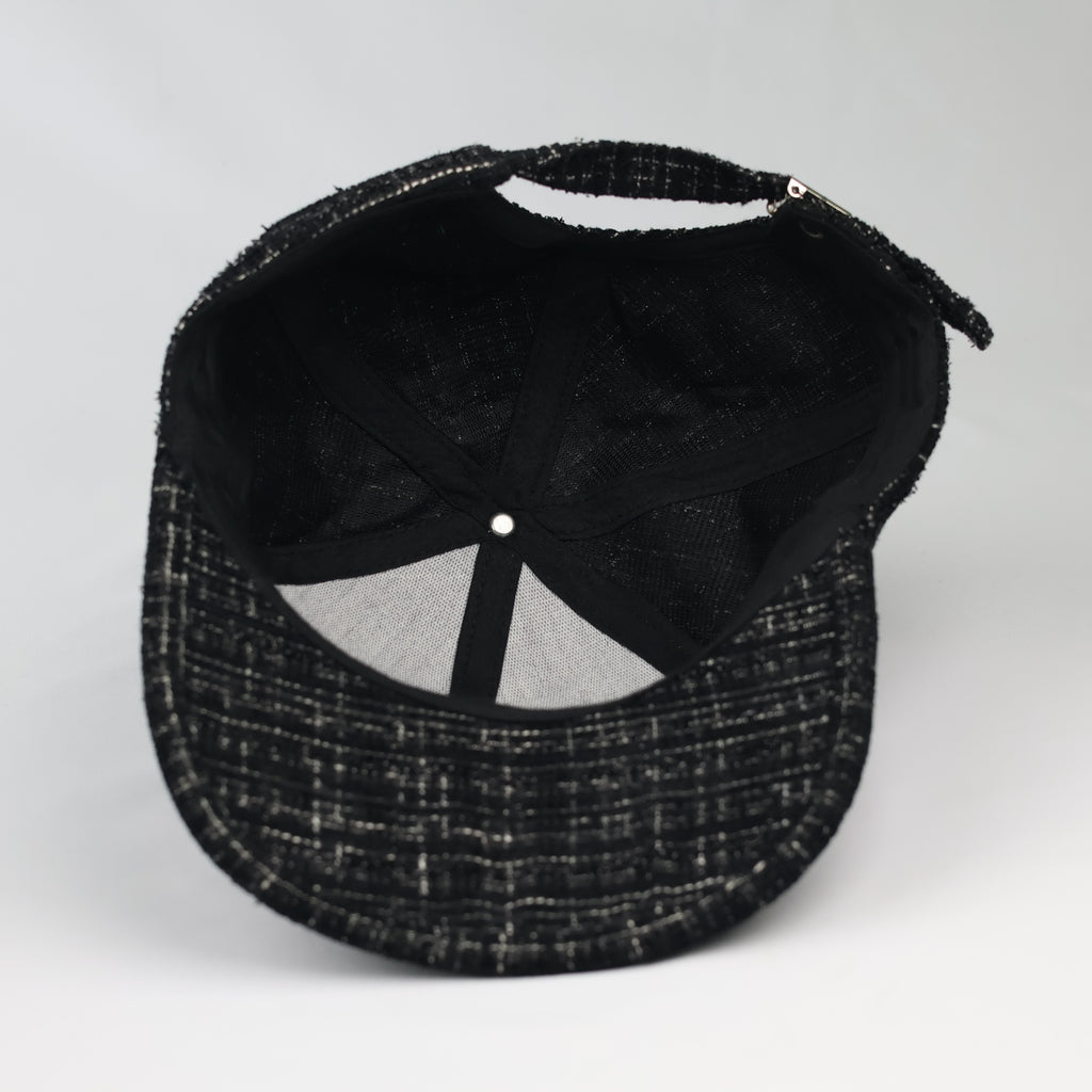 Chanel Crystal Replica Black Tweed Strapback Thrifted Cap