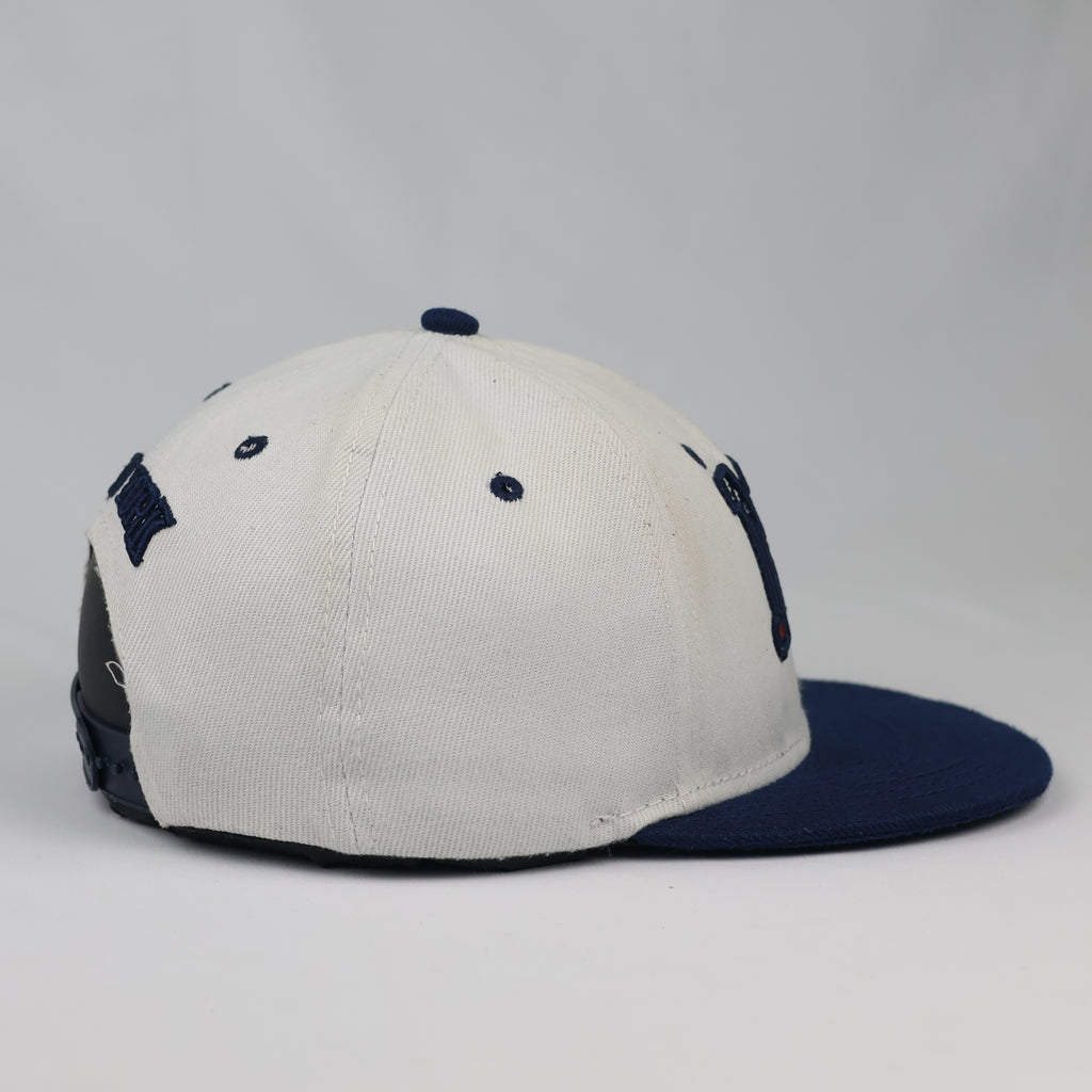 Thrifted NY USA Flag Embroidered White Snapback Cap
