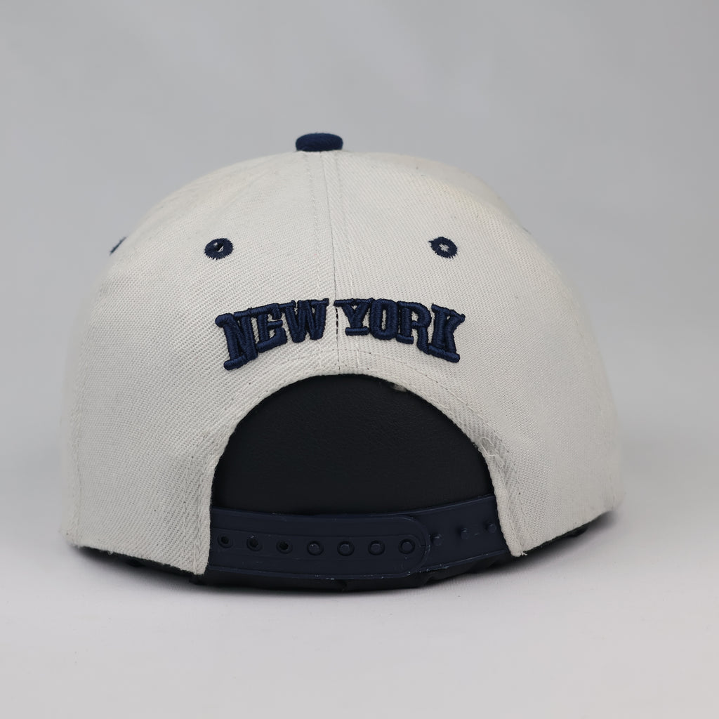 Thrifted NY USA Flag Embroidered White Snapback Cap