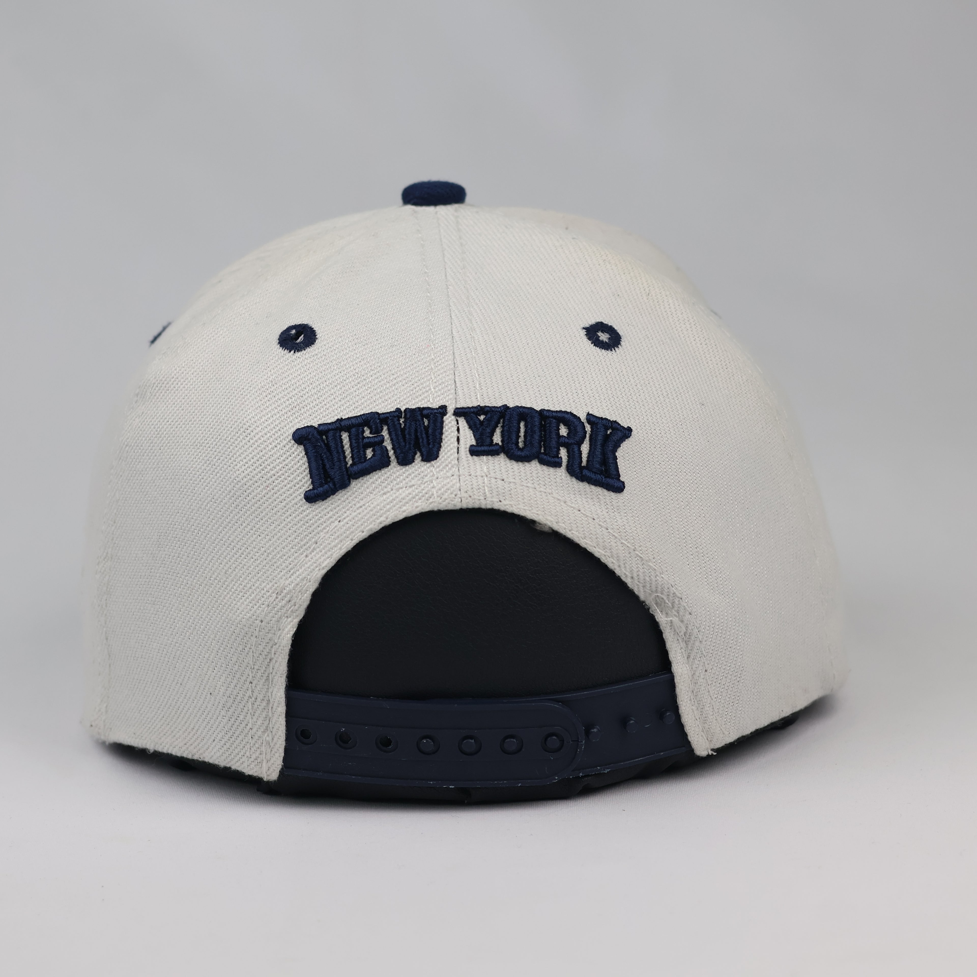 Thrifted NY USA Flag Embroidered White Snapback Cap