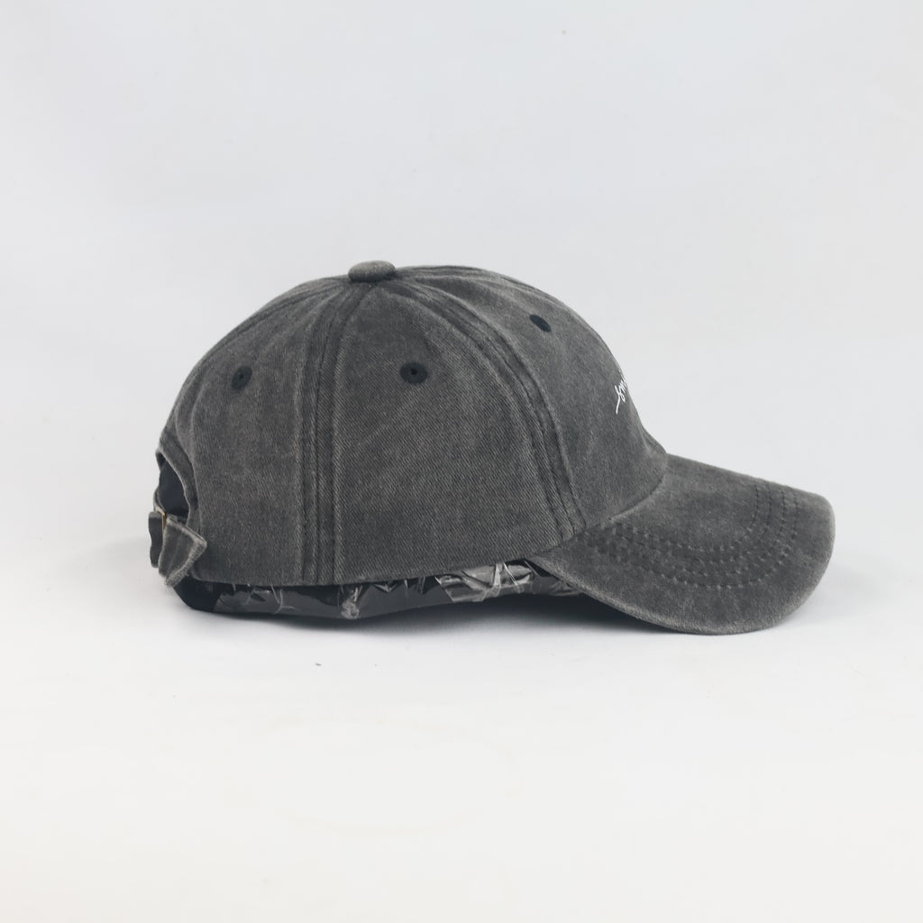 Thrifted Embroidered Smile Washed Cotton Dad Cap | Casual Grey Hat (52-54cm) | 10290