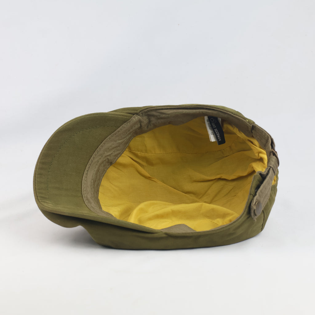 Thrifted 8IGHT SECONDS Khaki Olive Flat Cap | Yellow Lined Ivy Hat (58-60cm) | 10295