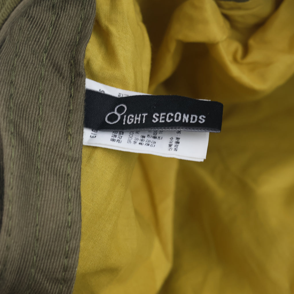 Thrifted 8IGHT SECONDS Khaki Olive Flat Cap | Yellow Lined Ivy Hat (58-60cm) | 10295