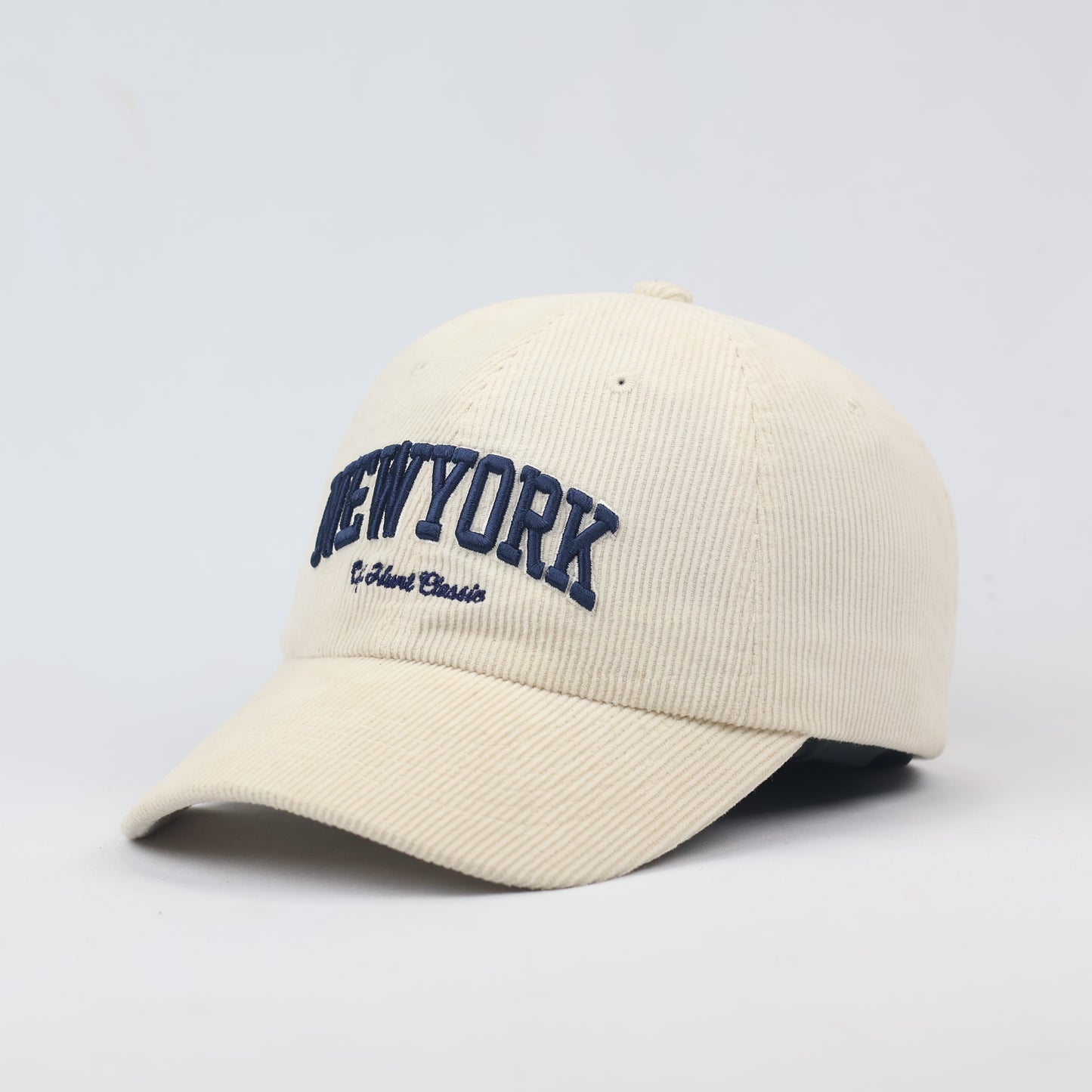 SPAO Cream Corduroy "New York" Embroidered Thrifted Baseball Cap