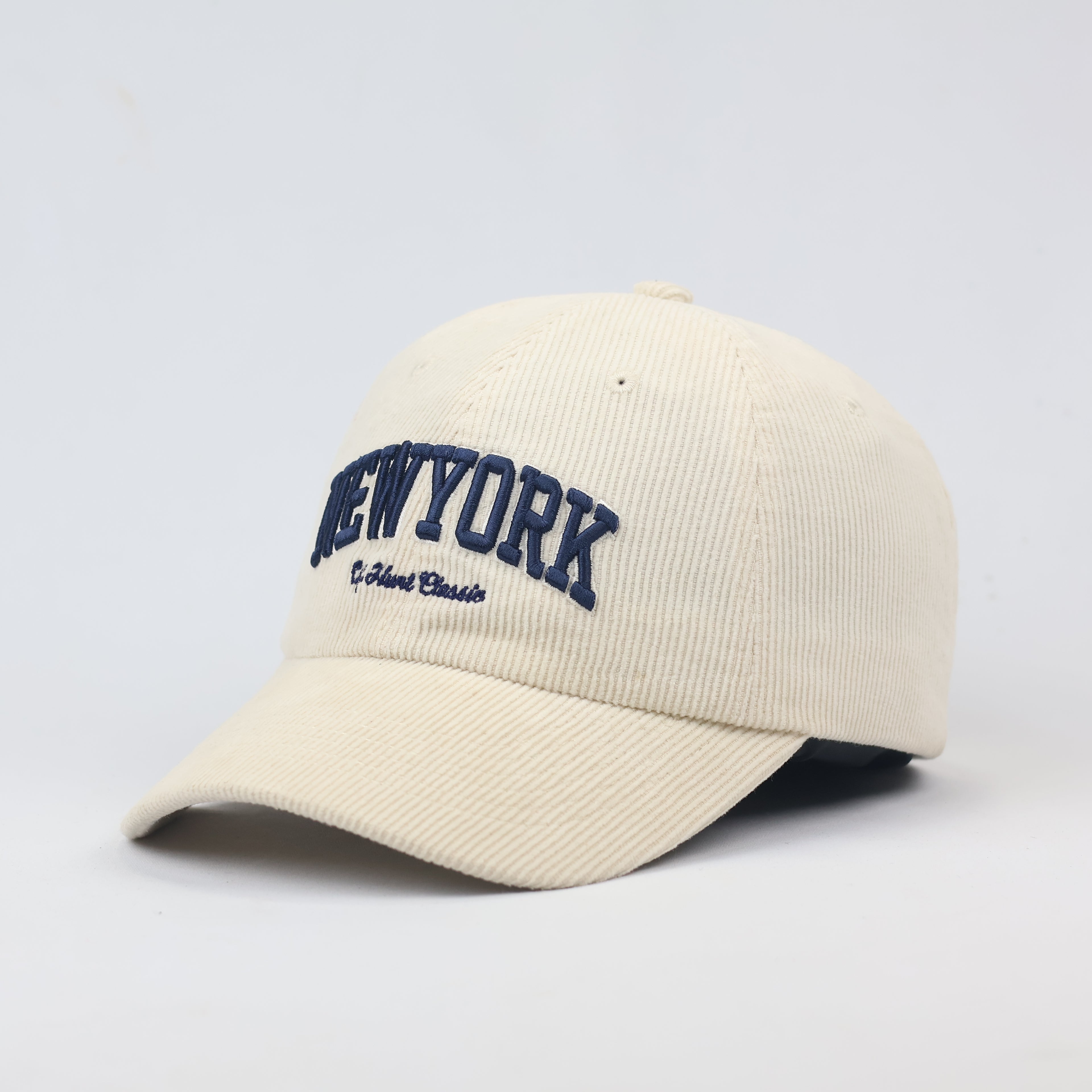 SPAO Cream Corduroy "New York" Embroidered Thrifted Baseball Cap
