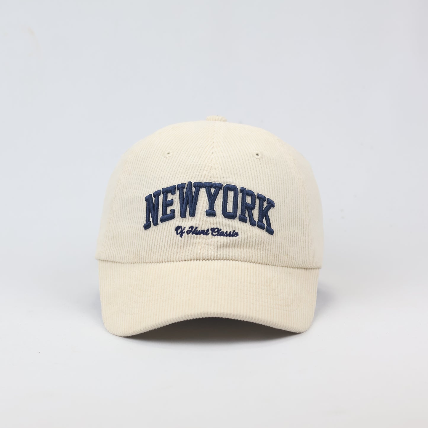SPAO Cream Corduroy "New York" Embroidered Thrifted Baseball Cap
