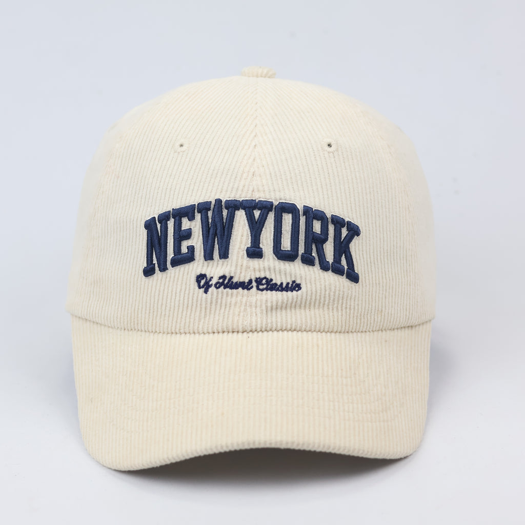 SPAO Cream Corduroy "New York" Embroidered Thrifted Baseball Cap