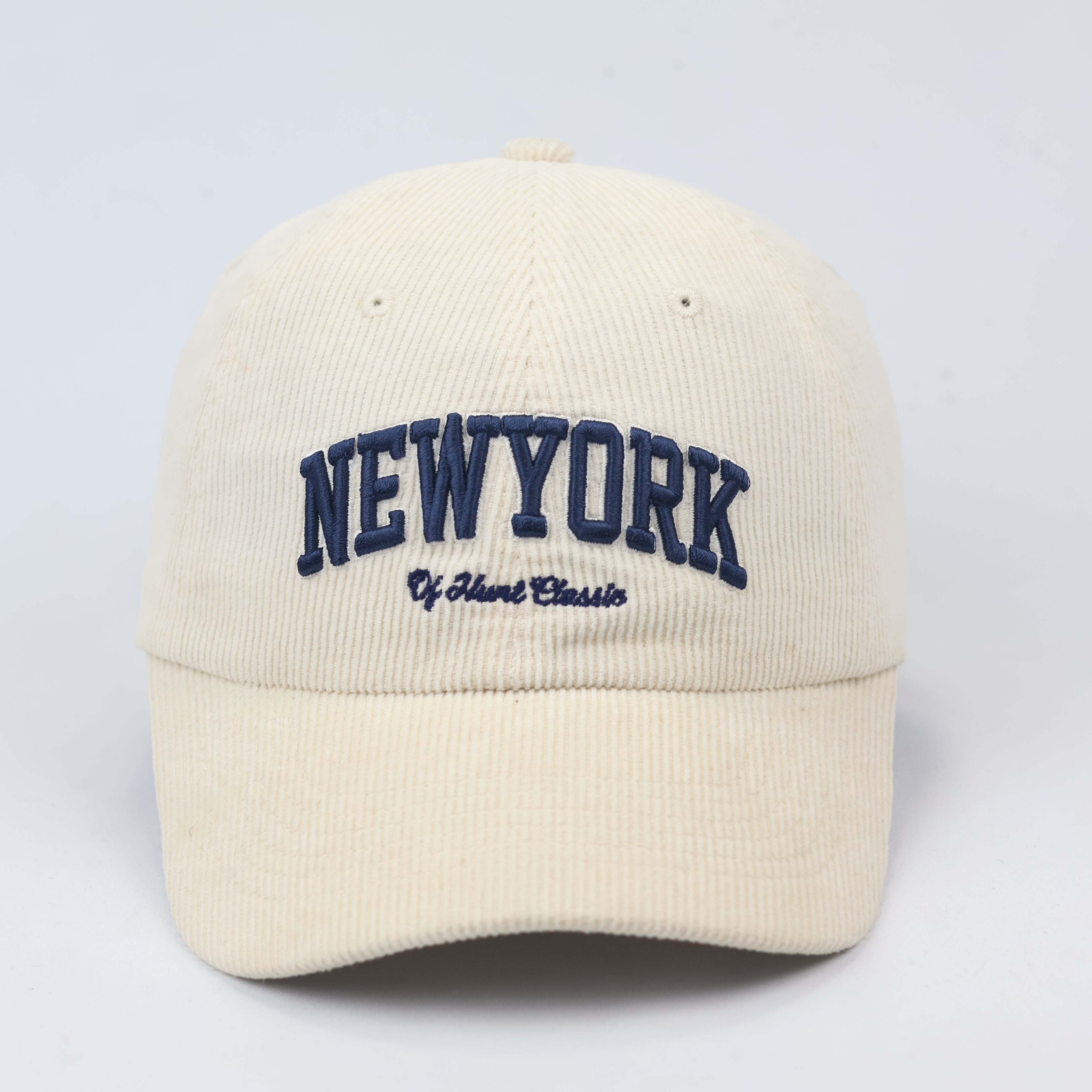 SPAO Cream Corduroy "New York" Embroidered Thrifted Baseball Cap