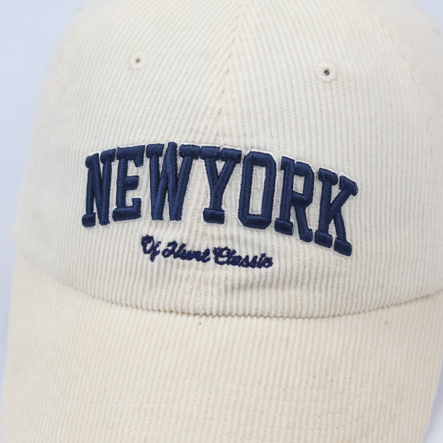 SPAO Cream Corduroy "New York" Embroidered Thrifted Baseball Cap