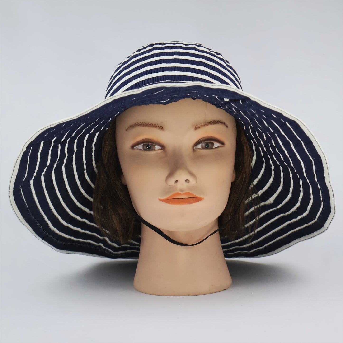 Floppy Striped Sun Hat with Bow - Navy & White