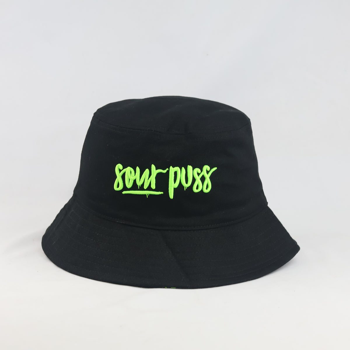 Thrifted Sour Puss Neon Crossbones Bucket Hat | Y2K Streetwear Sun Hat (58-59cm)