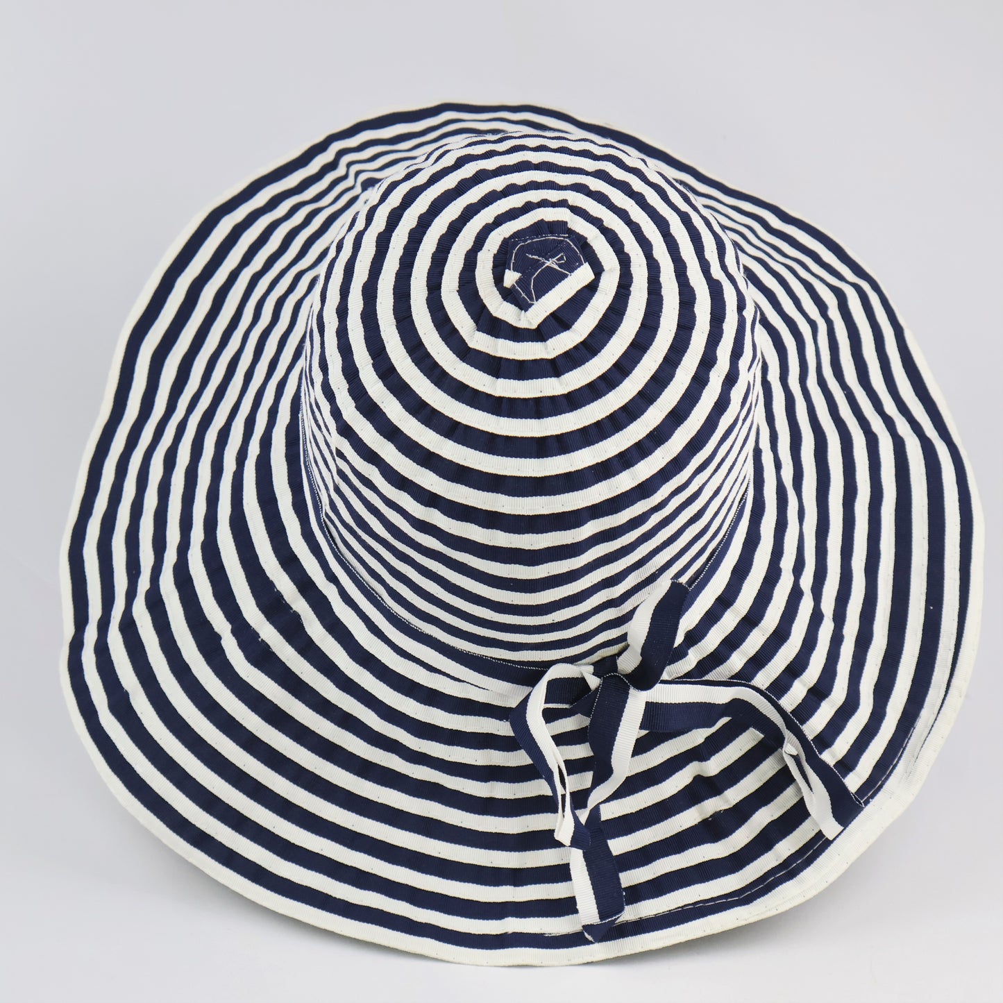 Floppy Striped Sun Hat with Bow - Navy & White