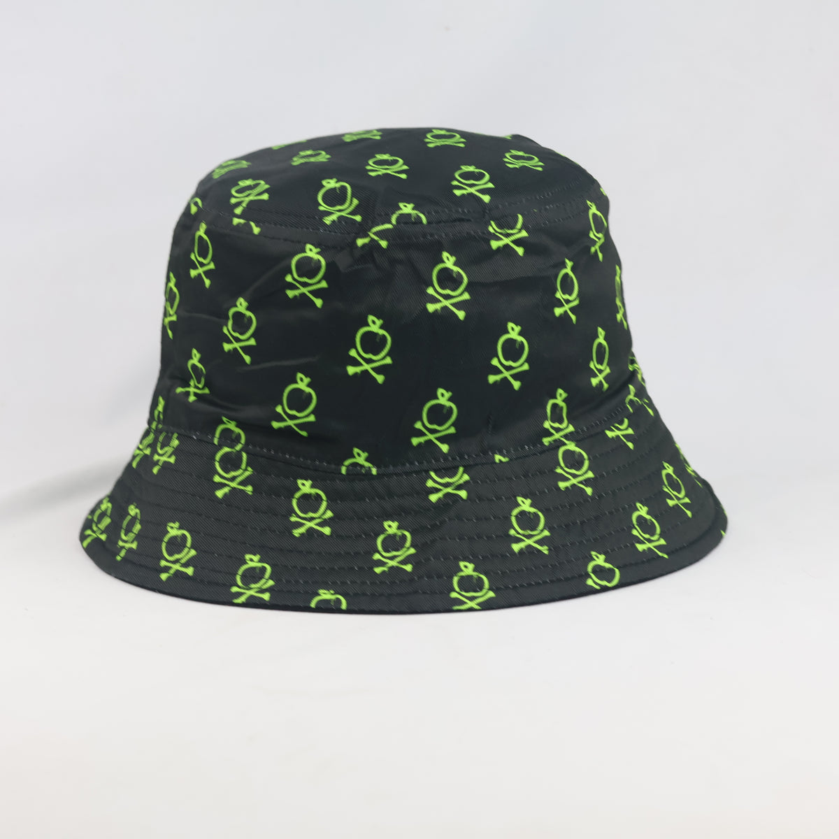Thrifted Sour Puss Neon Crossbones Bucket Hat | Y2K Streetwear Sun Hat (58-59cm)