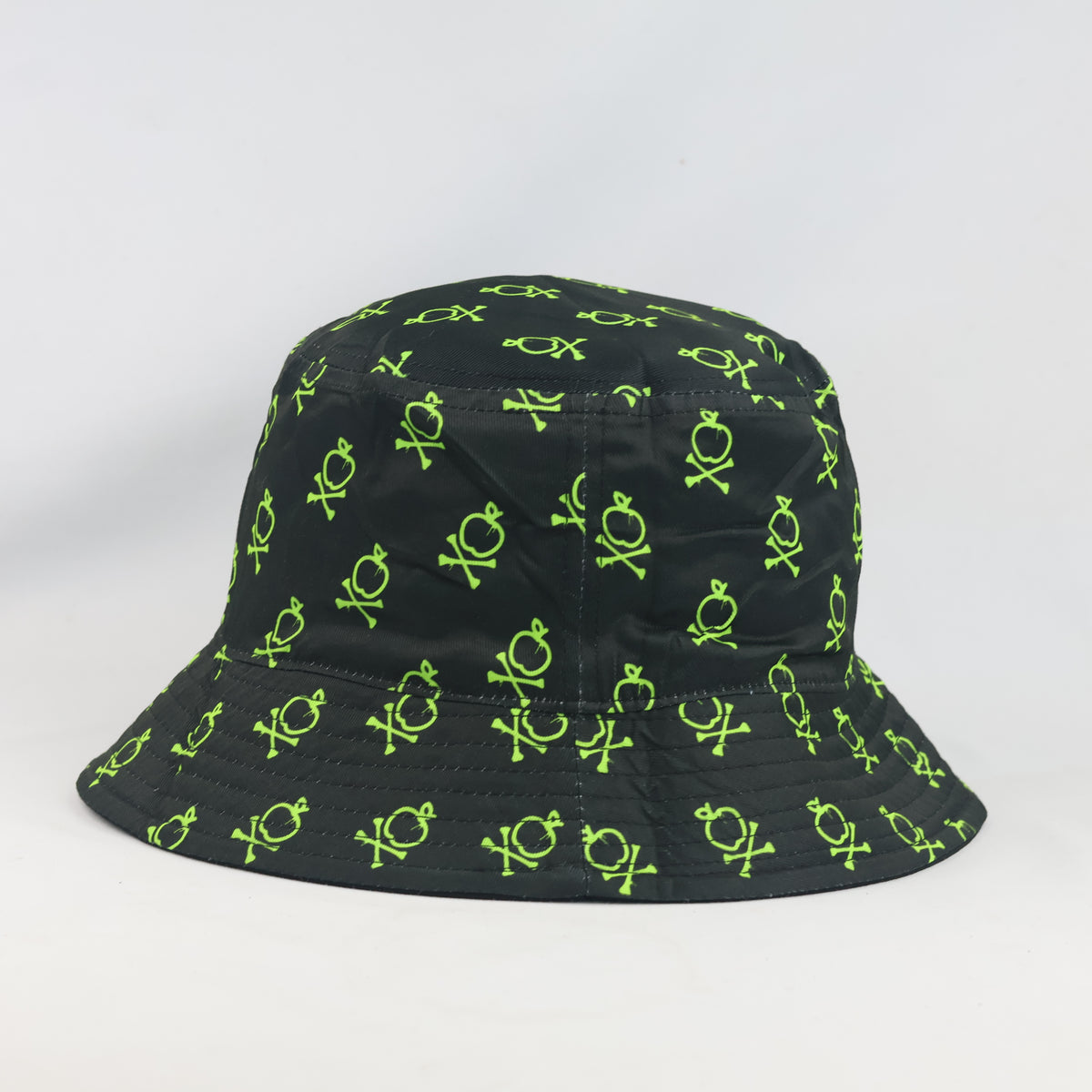 Thrifted Sour Puss Neon Crossbones Bucket Hat | Y2K Streetwear Sun Hat (58-59cm)