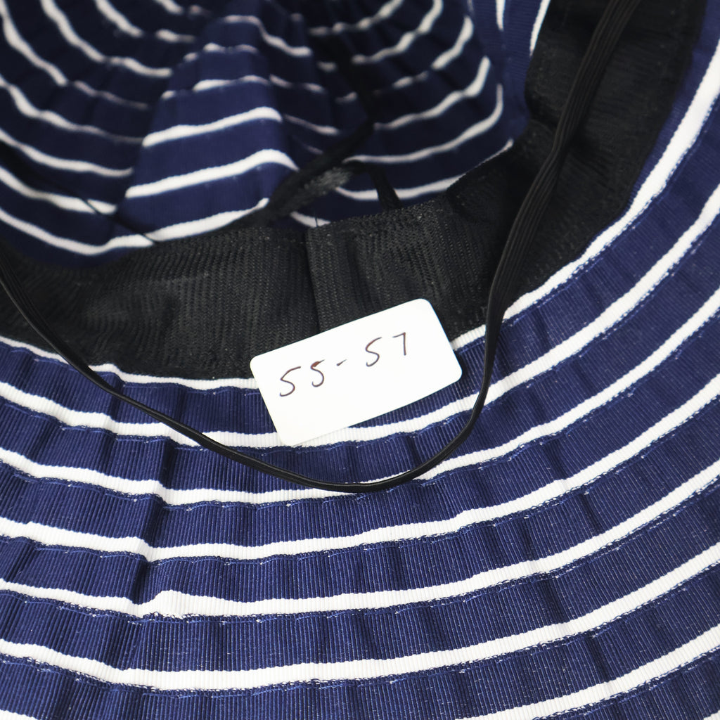 Floppy Striped Sun Hat with Bow - Navy & White