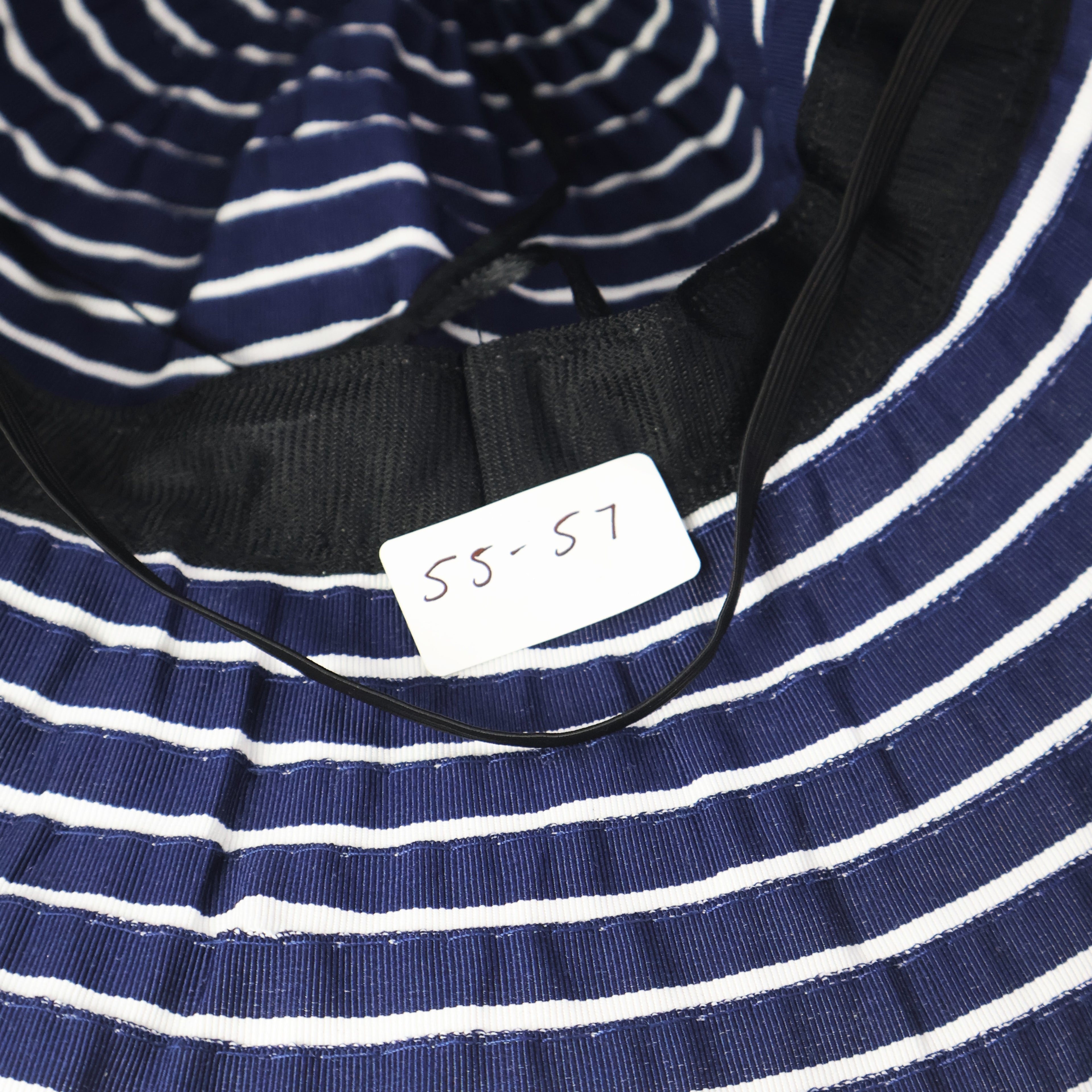 Floppy Striped Sun Hat with Bow - Navy & White