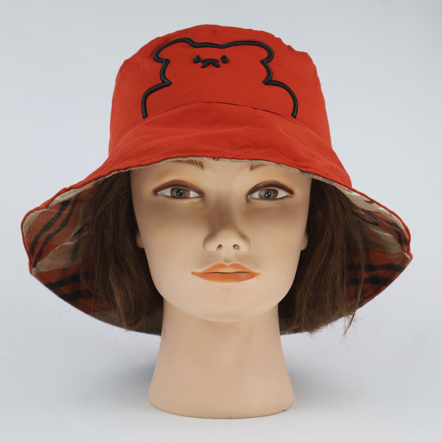 Reversible Bucket Hat - Orange & Plaid (56-58cm)