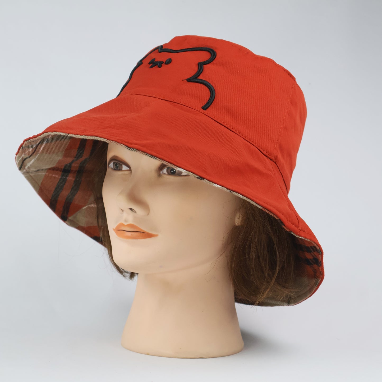 Reversible Bucket Hat - Orange & Plaid (56-58cm)
