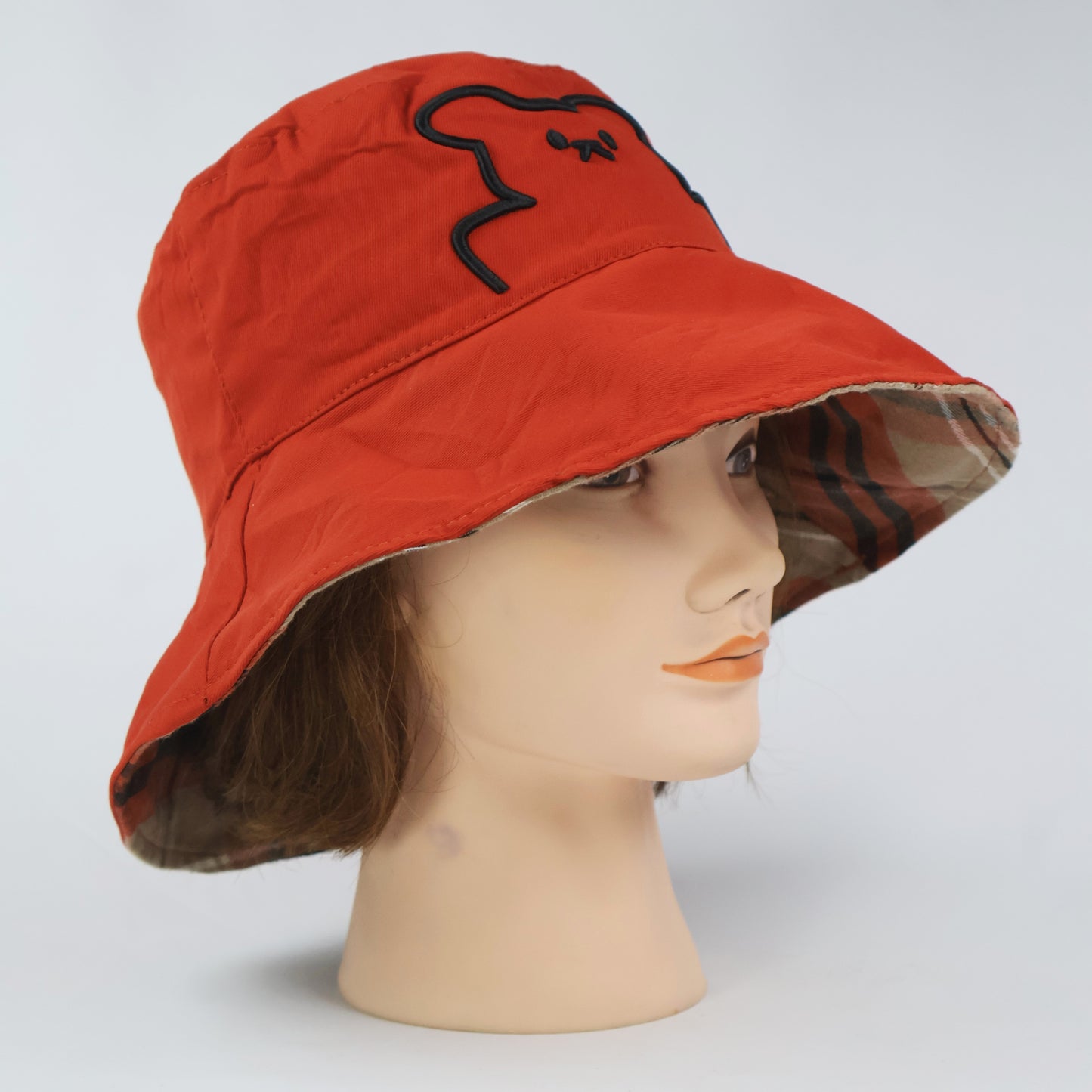 Reversible Bucket Hat - Orange & Plaid (56-58cm)