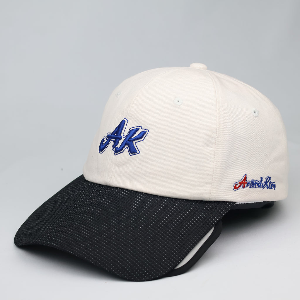 Thrifted Andre Kim Designer White Blue Embroidered Dad Hat