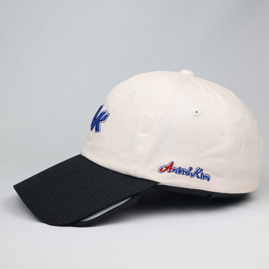 Thrifted Andre Kim Designer White Blue Embroidered Dad Hat