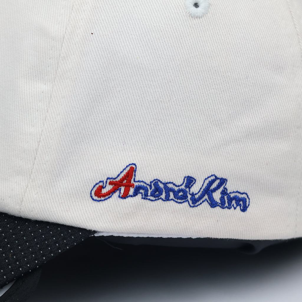 Thrifted Andre Kim Designer White Blue Embroidered Dad Hat