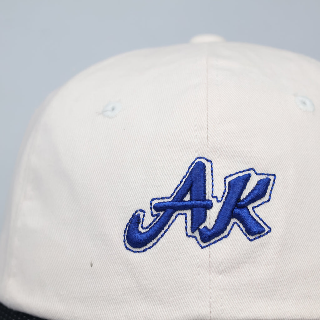 Thrifted Andre Kim Designer White Blue Embroidered Dad Hat