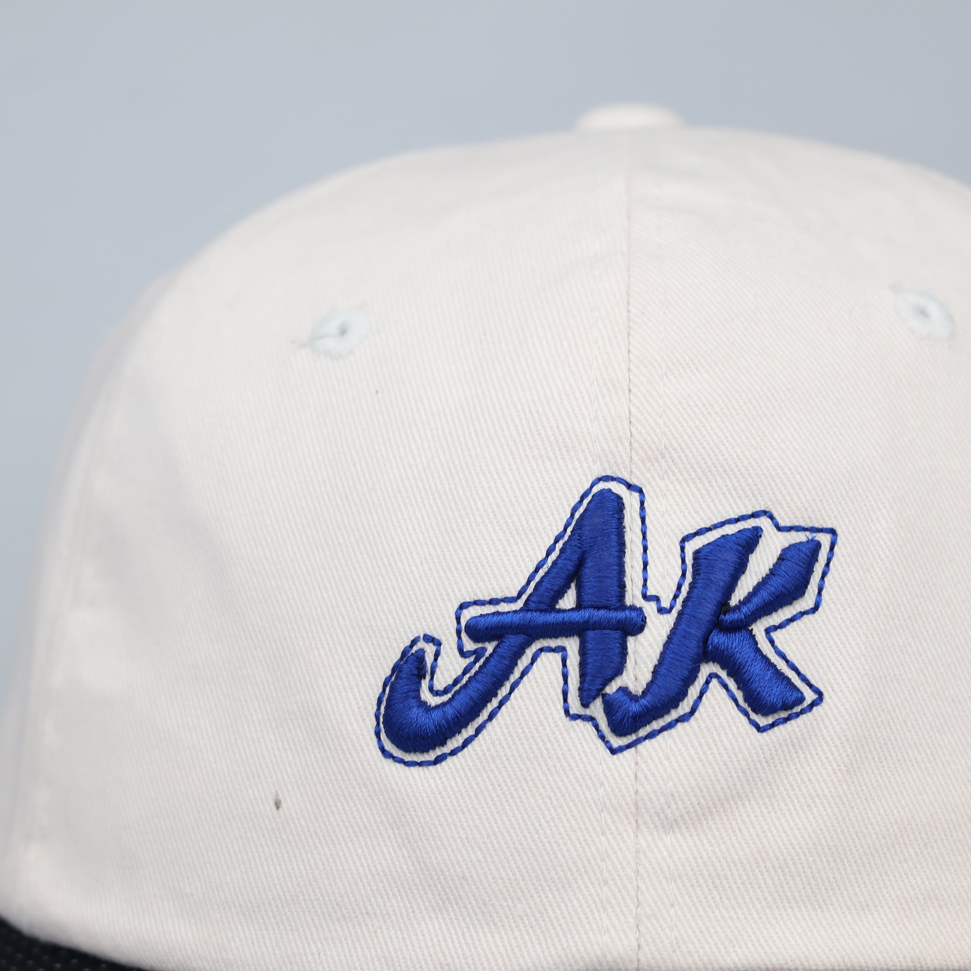 Thrifted Andre Kim Designer White Blue Embroidered Dad Hat