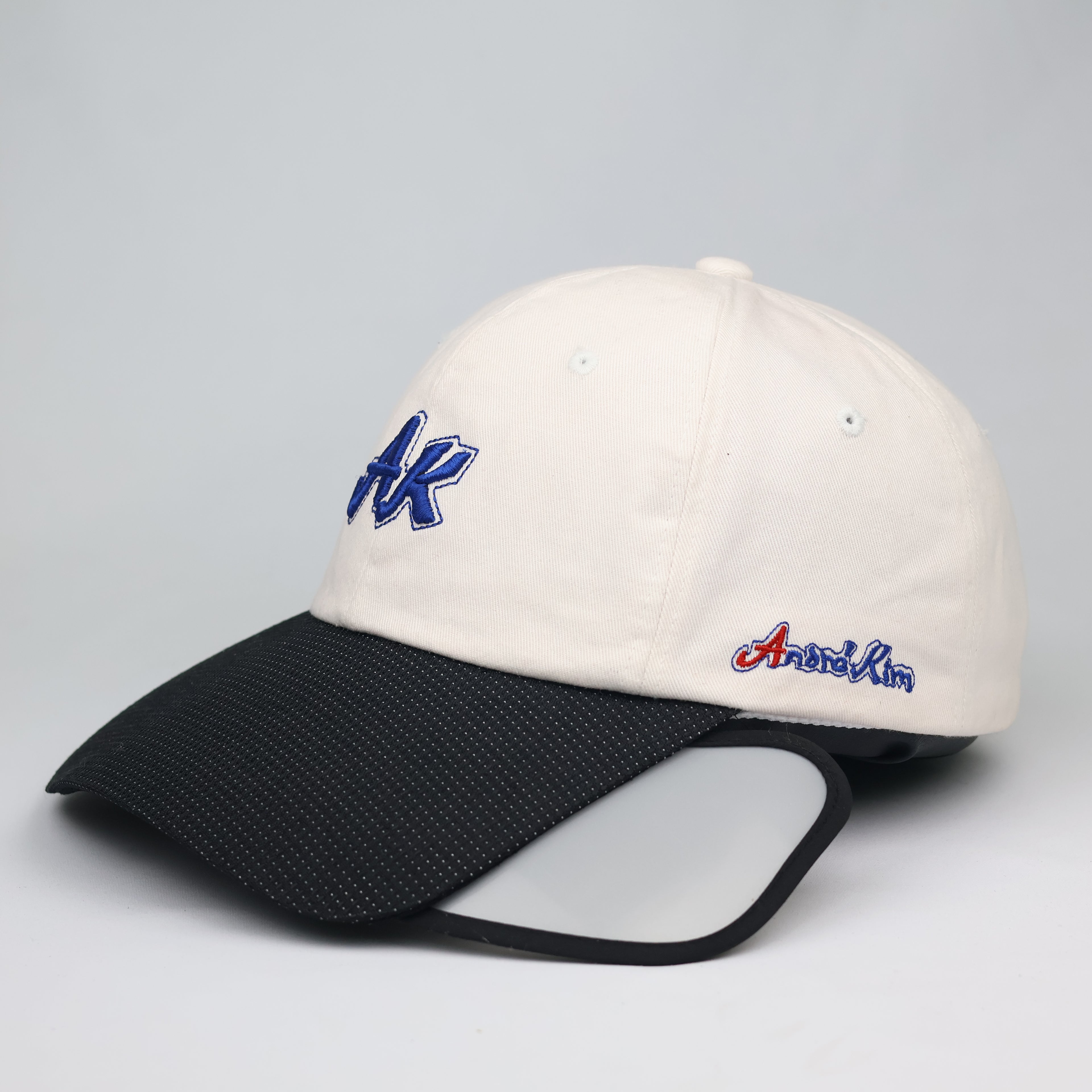 Thrifted Andre Kim Designer White Blue Embroidered Dad Hat