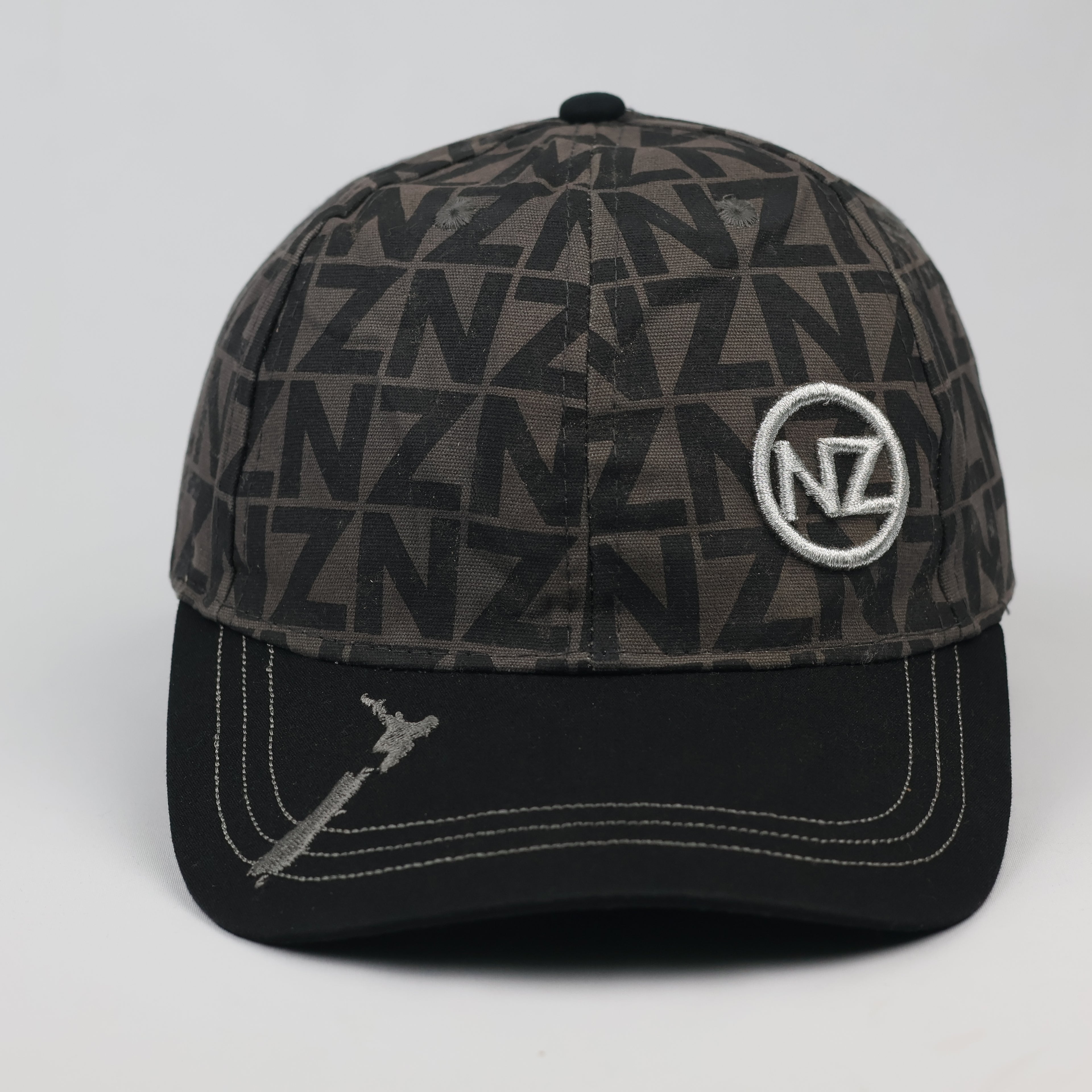 Thrifted NZ Embroidered Grey Black Monogram Dad Hat