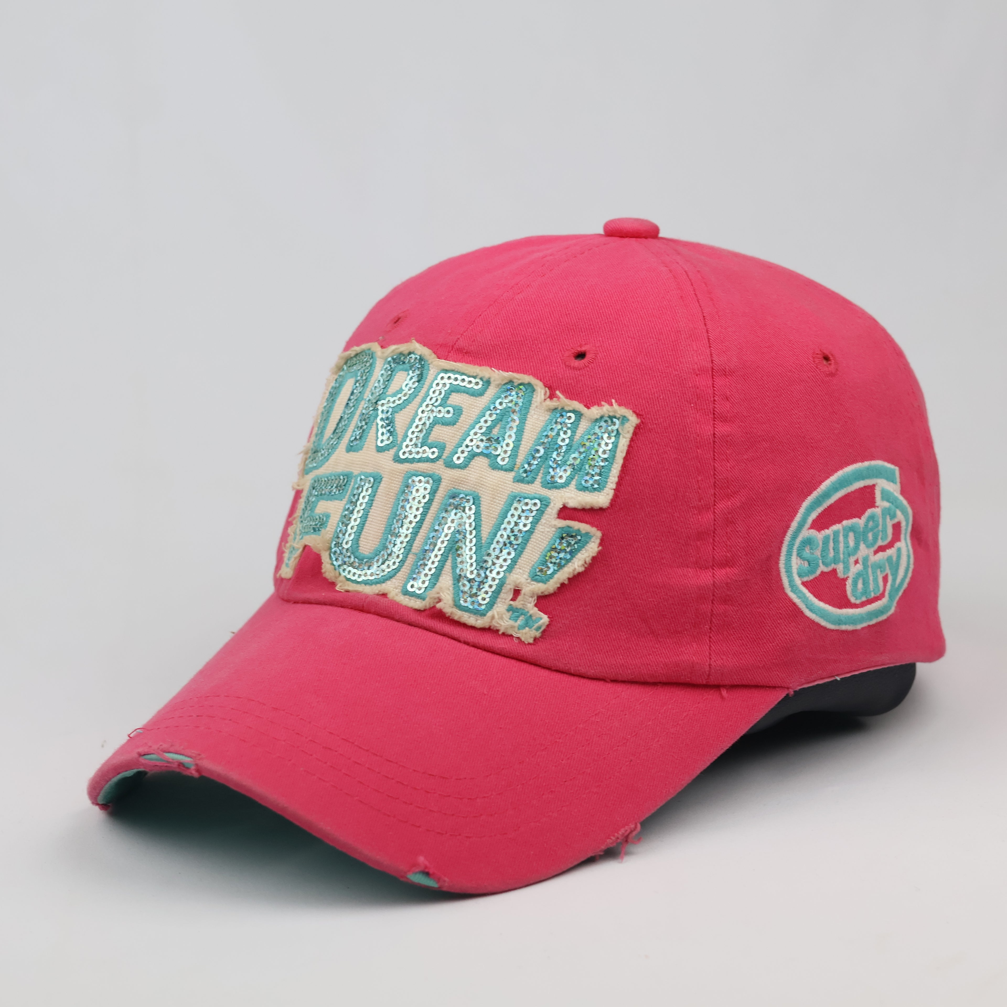 Thrifted Superdry Pink Sequin Patch Distressed Dad Hat