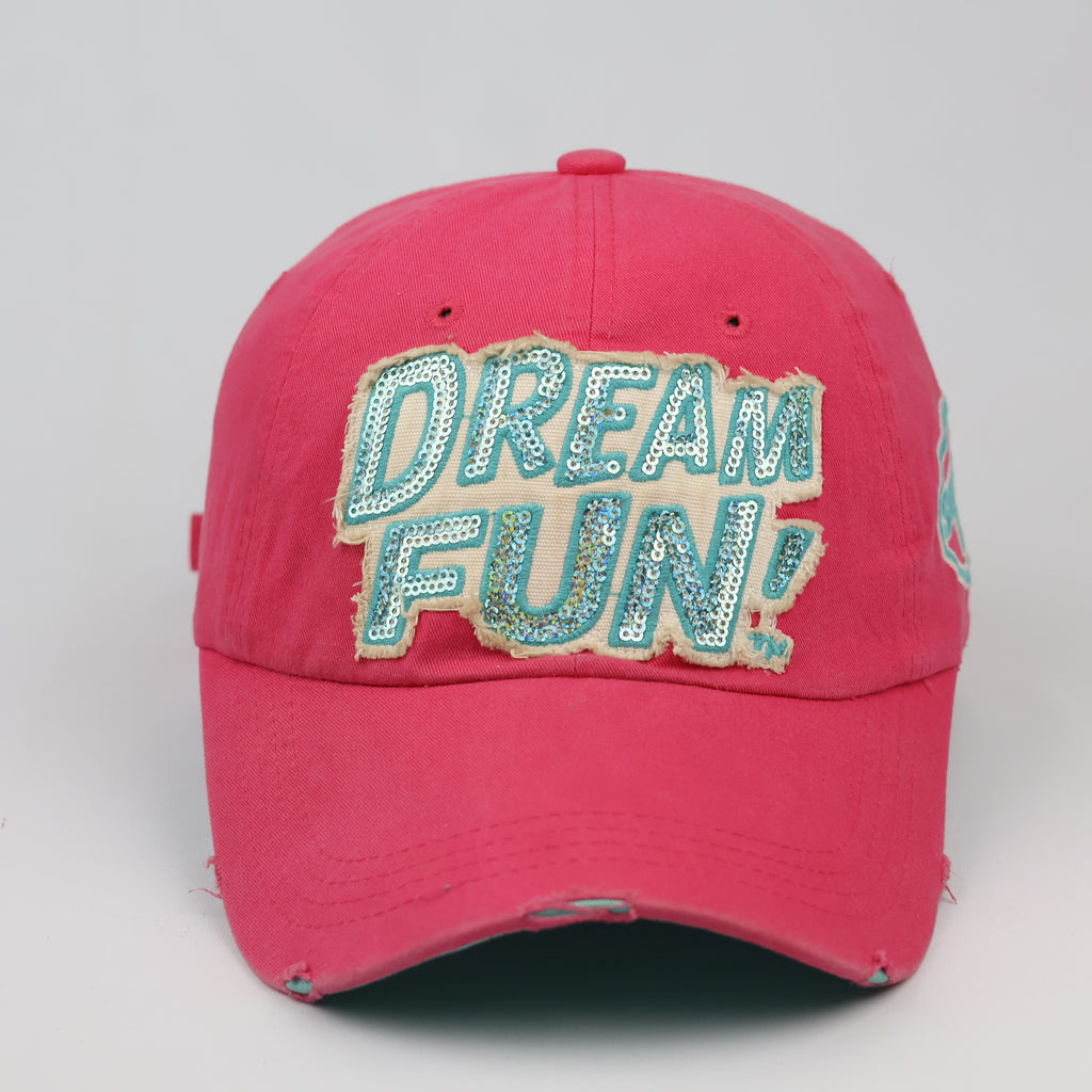 Thrifted Superdry Pink Sequin Patch Distressed Dad Hat