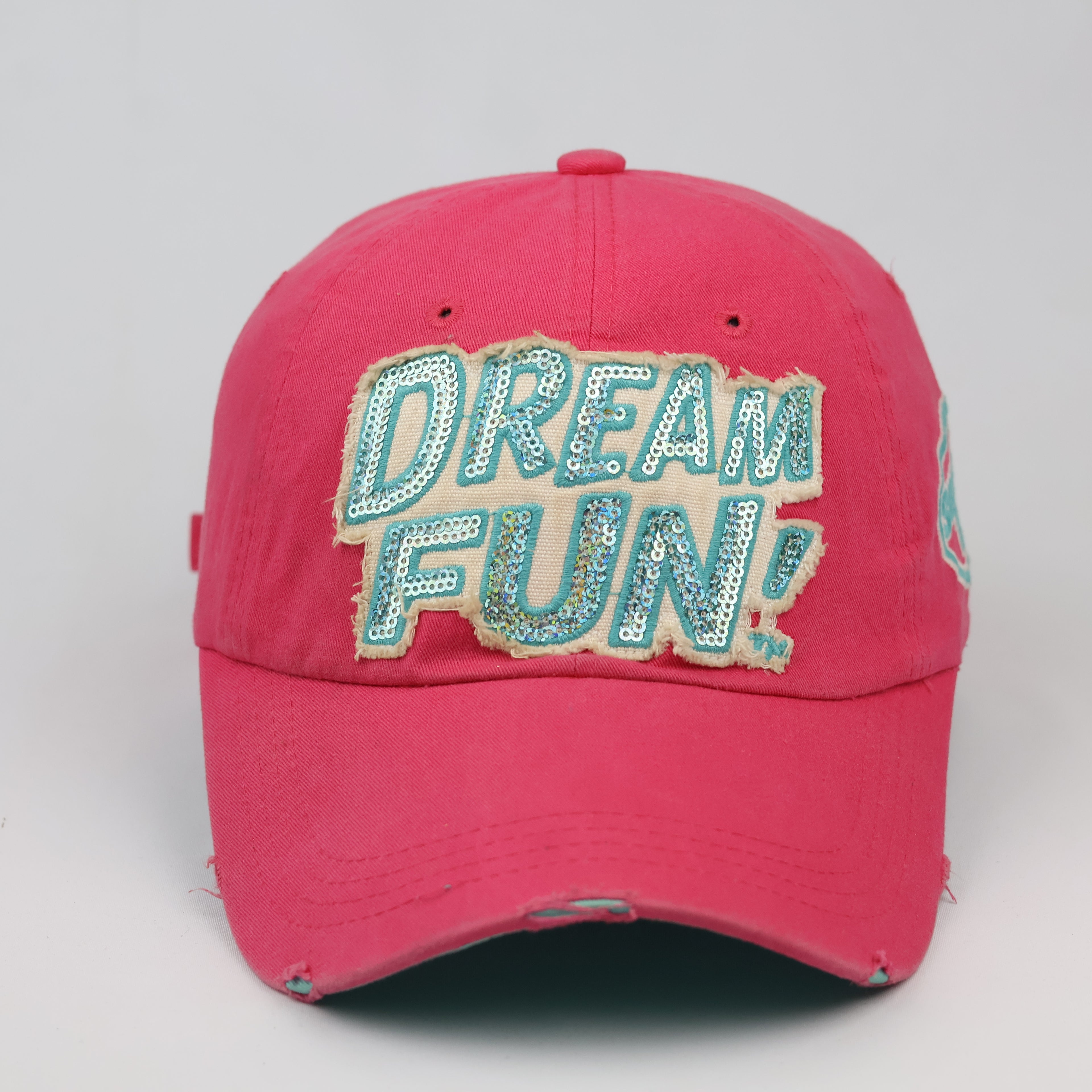 Thrifted Superdry Pink Sequin Patch Distressed Dad Hat