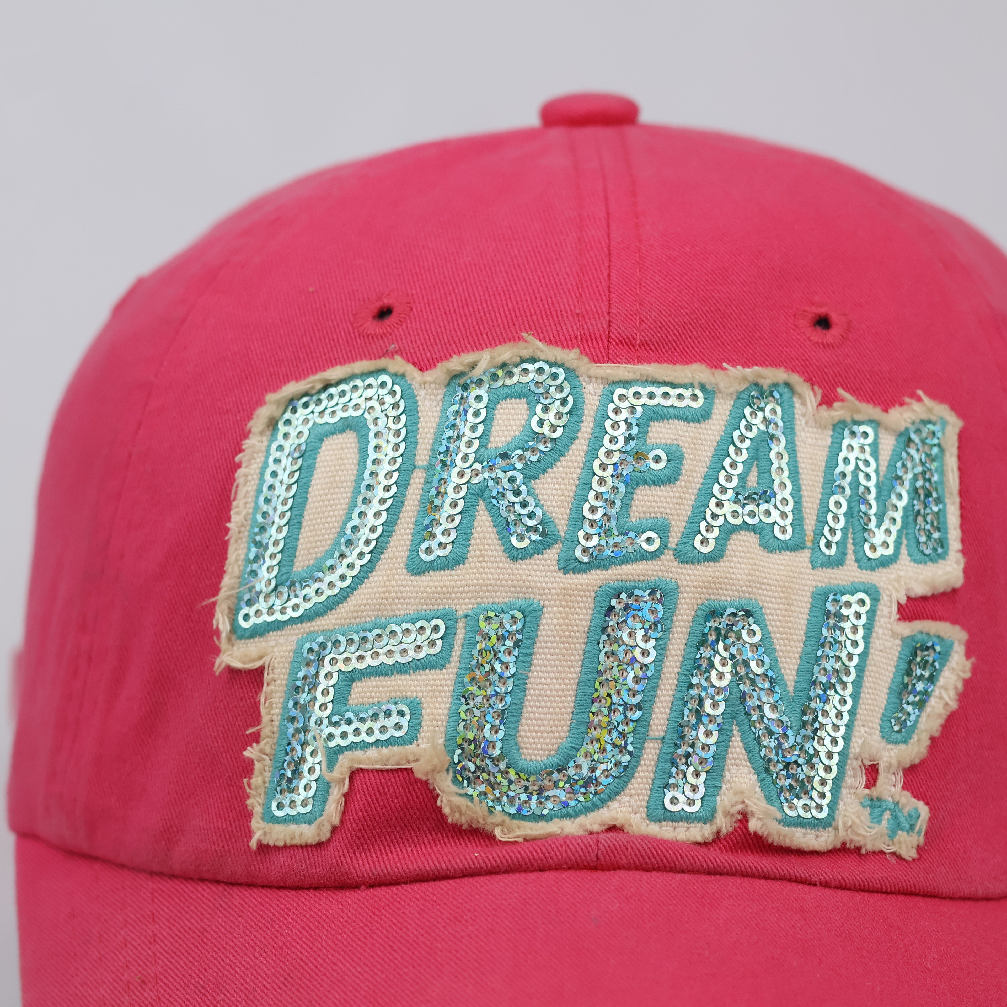 Thrifted Superdry Pink Sequin Patch Distressed Dad Hat