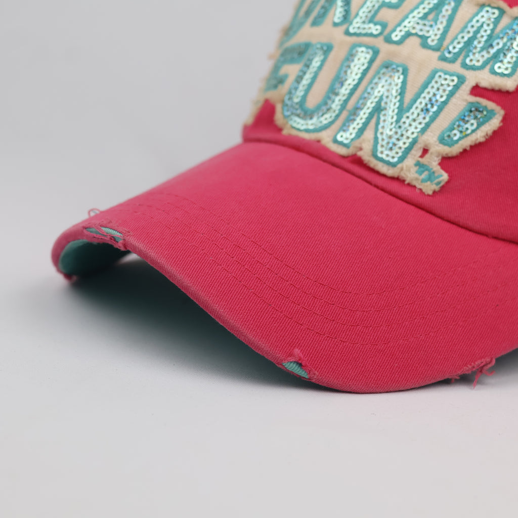 Thrifted Superdry Pink Sequin Patch Distressed Dad Hat