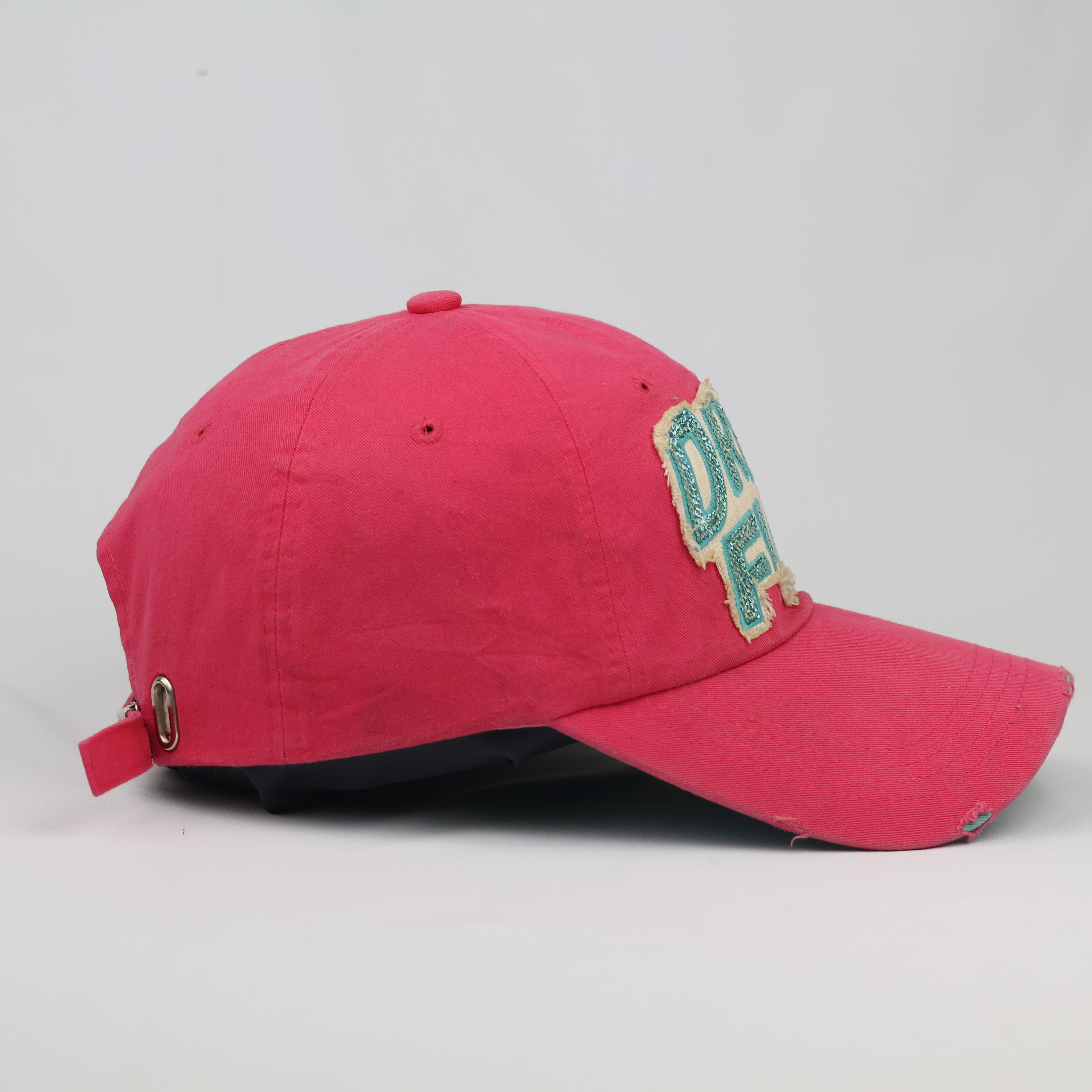 Thrifted Superdry Pink Sequin Patch Distressed Dad Hat