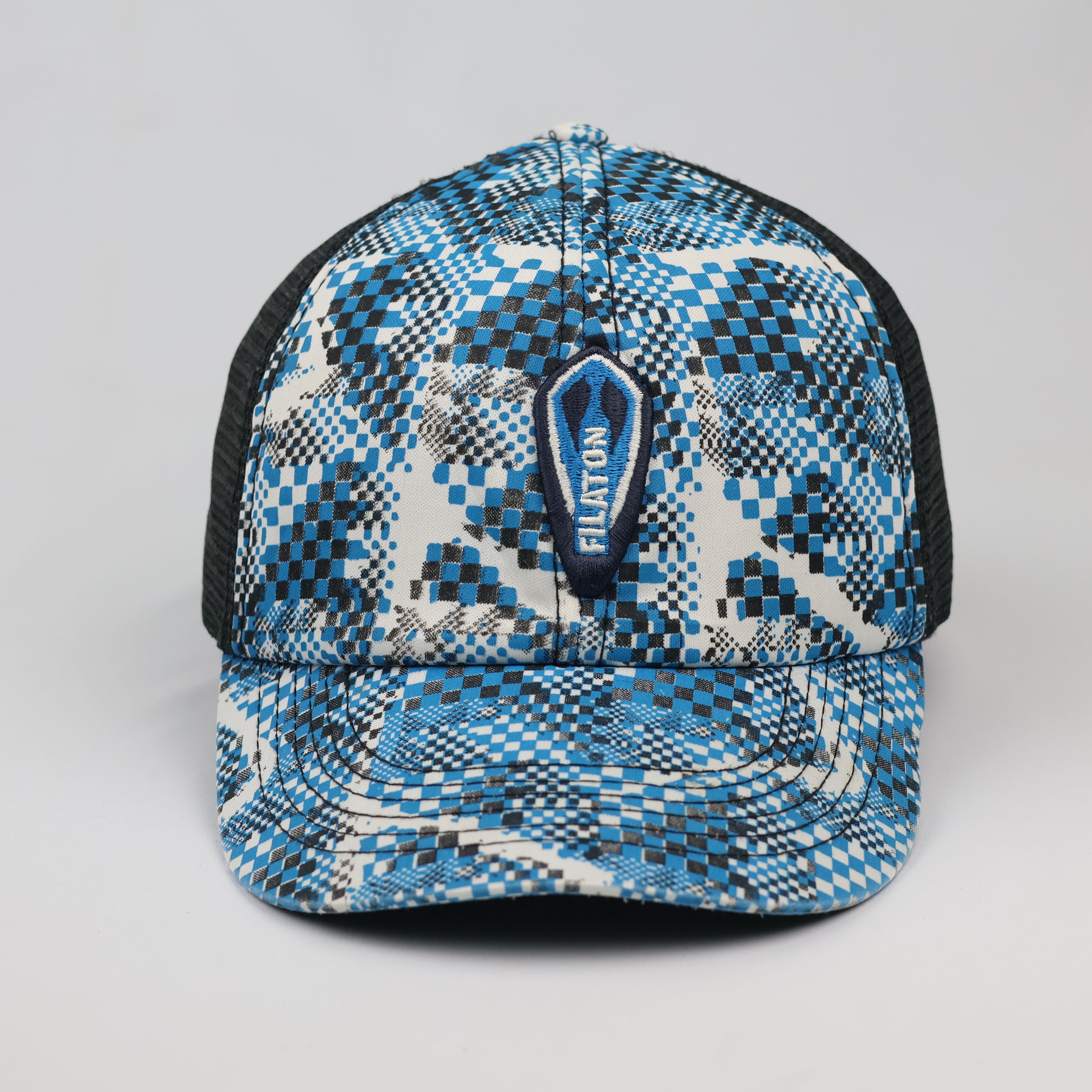 Thrifted Filaton Checker Print Black Mesh Trucker Cap