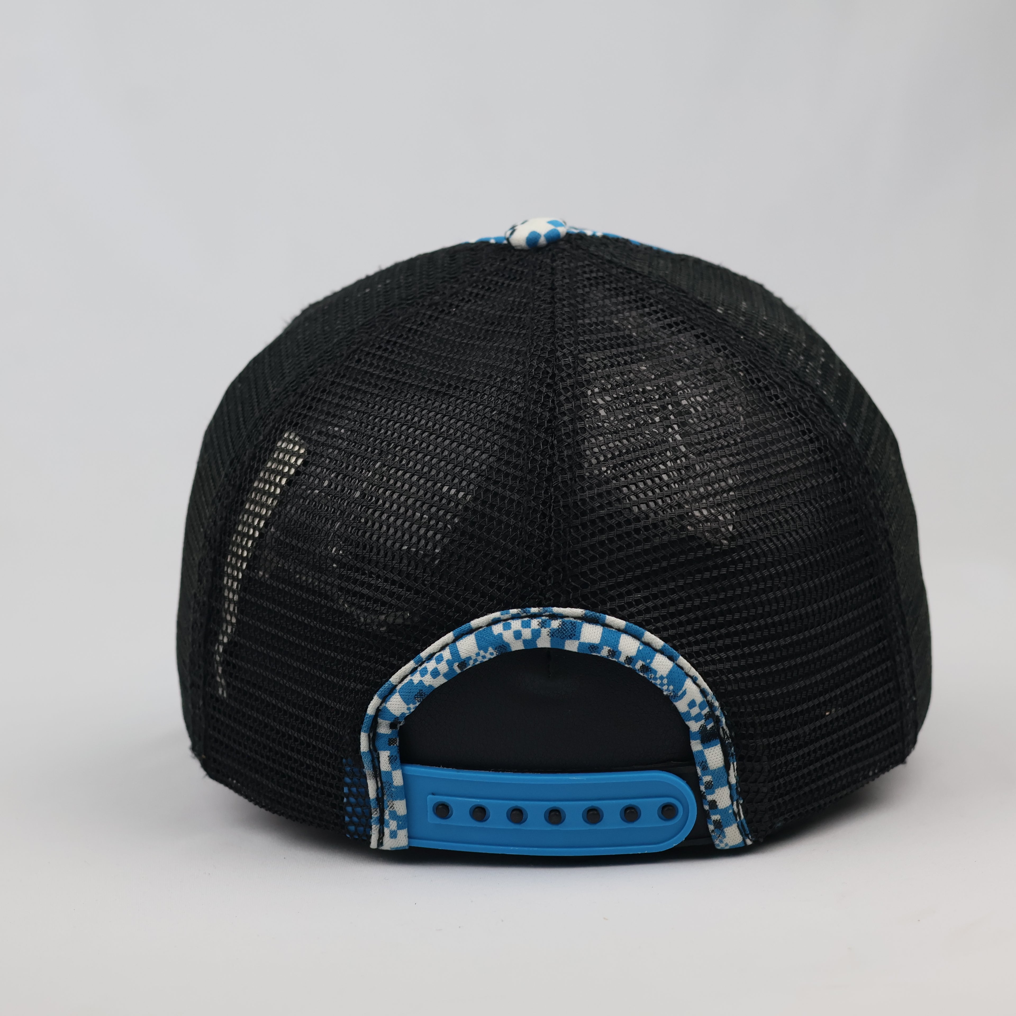 Thrifted Filaton Checker Print Black Mesh Trucker Cap